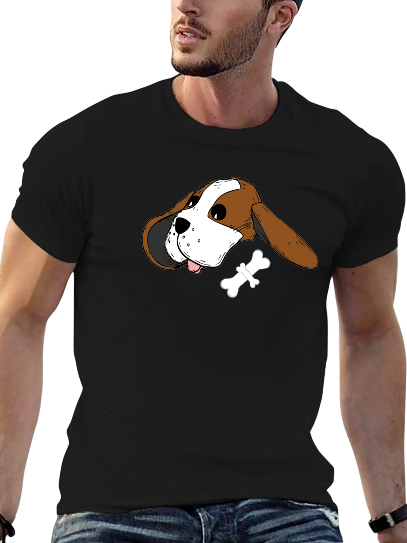 Dog Head & Bone Graphic Tee - Casual Style