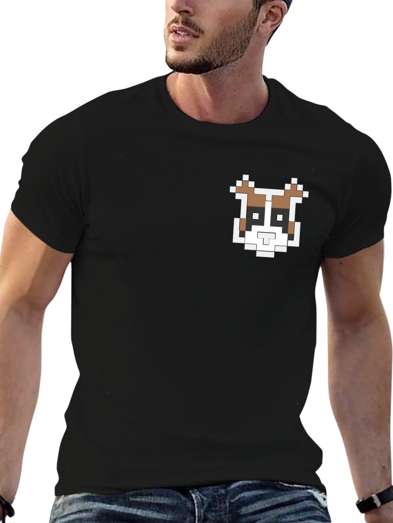 Pixel Art Dog Graphic T-Shirt - Casual Black Tee