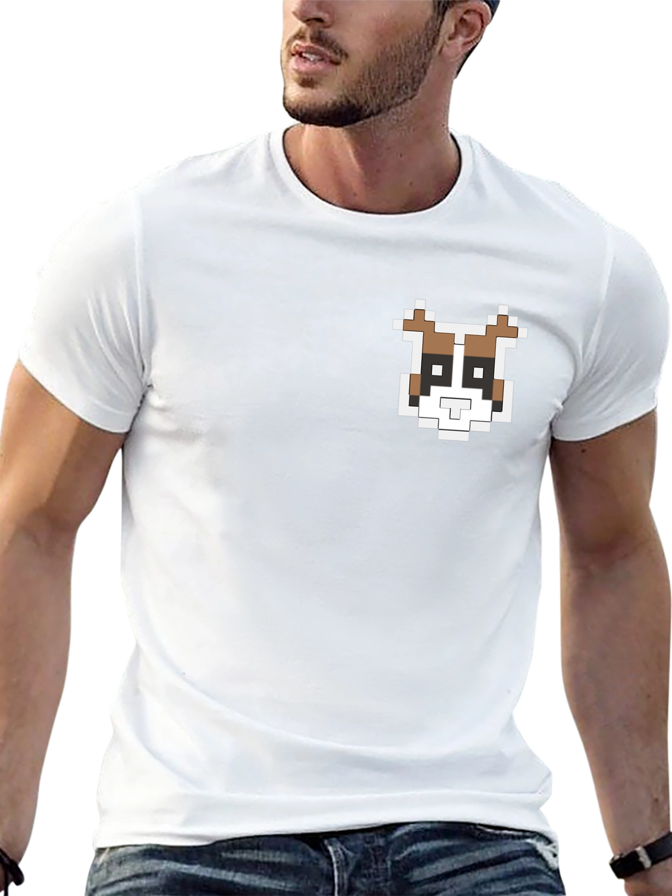 Pixel Art Dog Graphic T-Shirt - Casual Black Tee