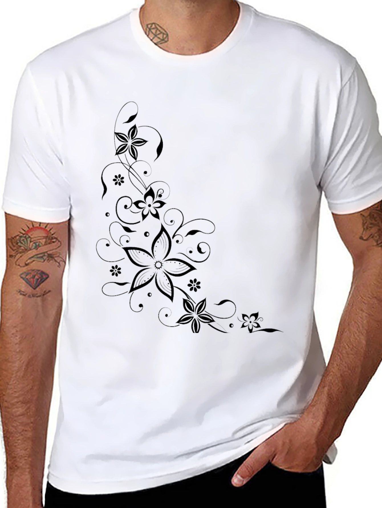 Floral Print Black T-Shirt | Modern Style