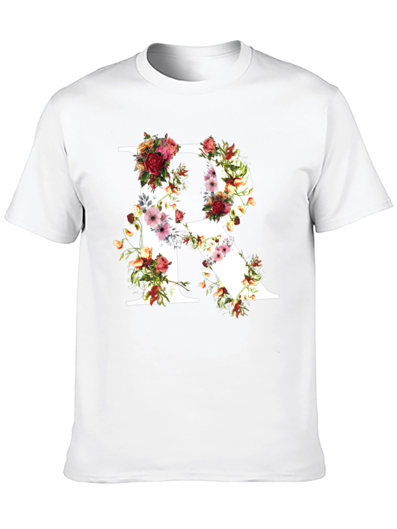 Floral Letter R Black T-Shirt