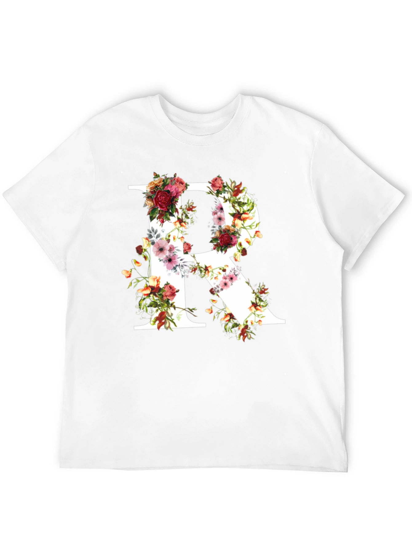 Floral Letter R Black T-Shirt
