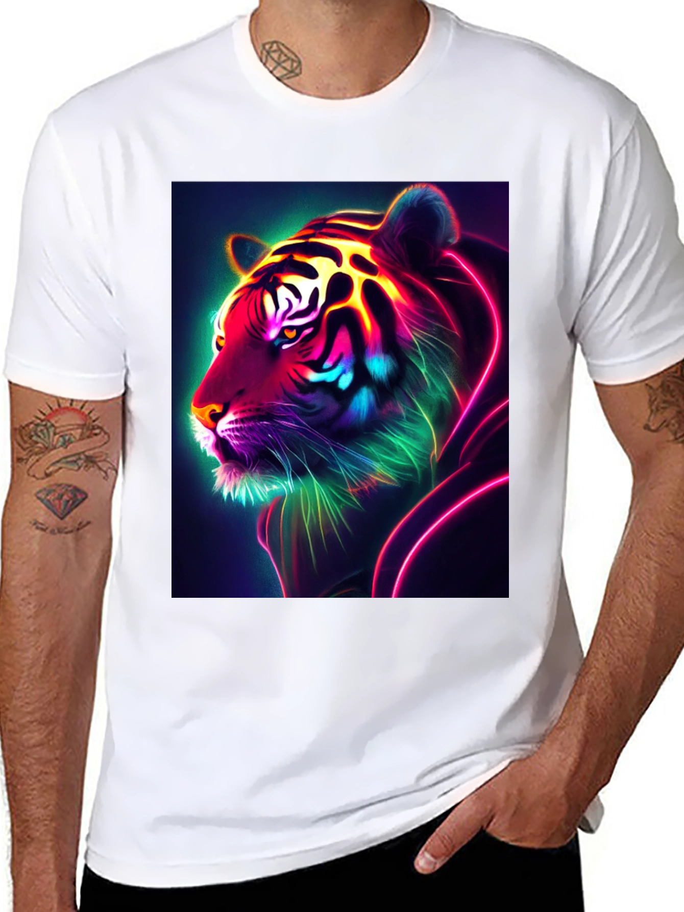Neon Tiger Graphic Tee - Bold Black Shirt