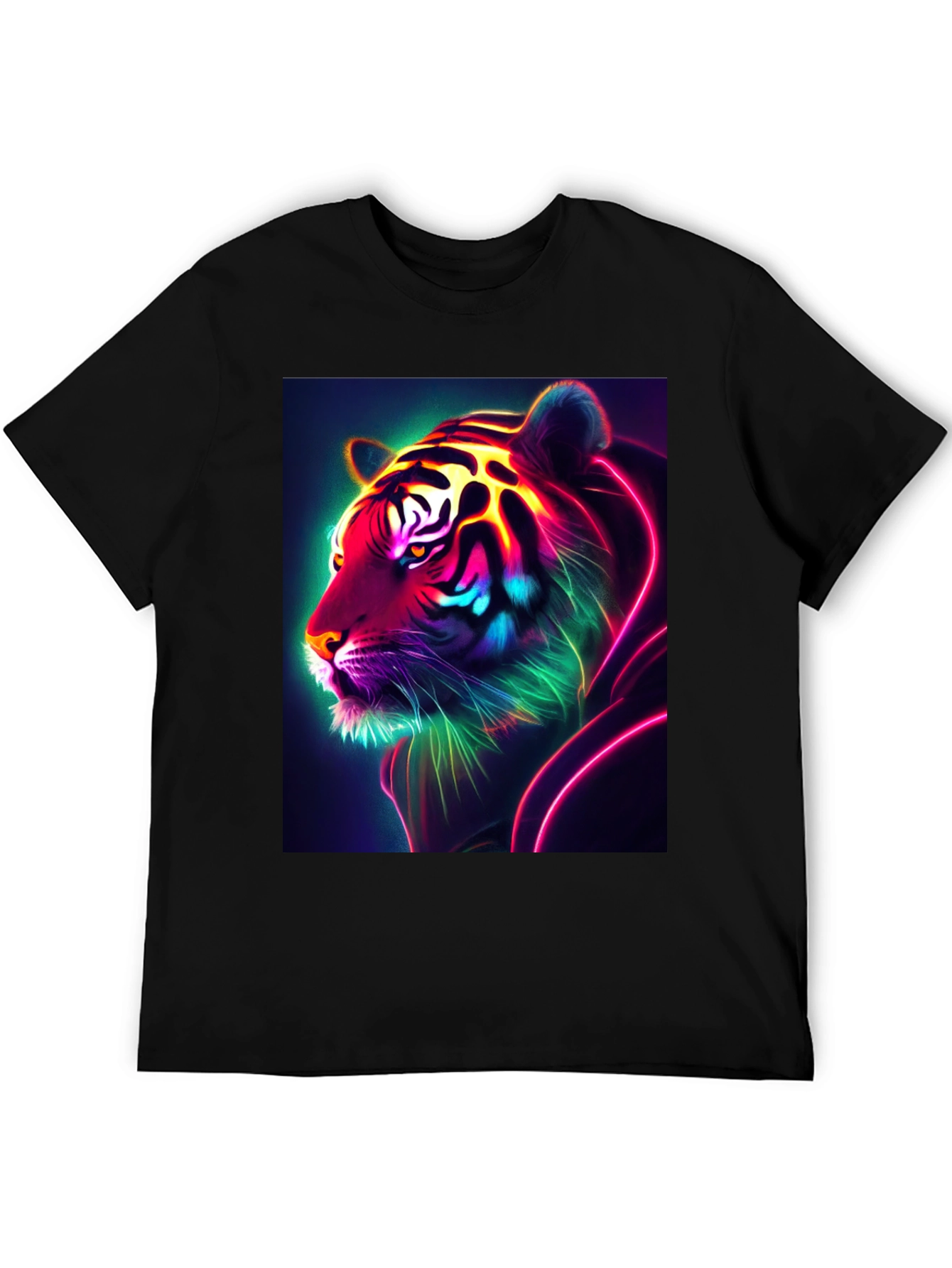 Neon Tiger Graphic Tee - Bold Black Shirt