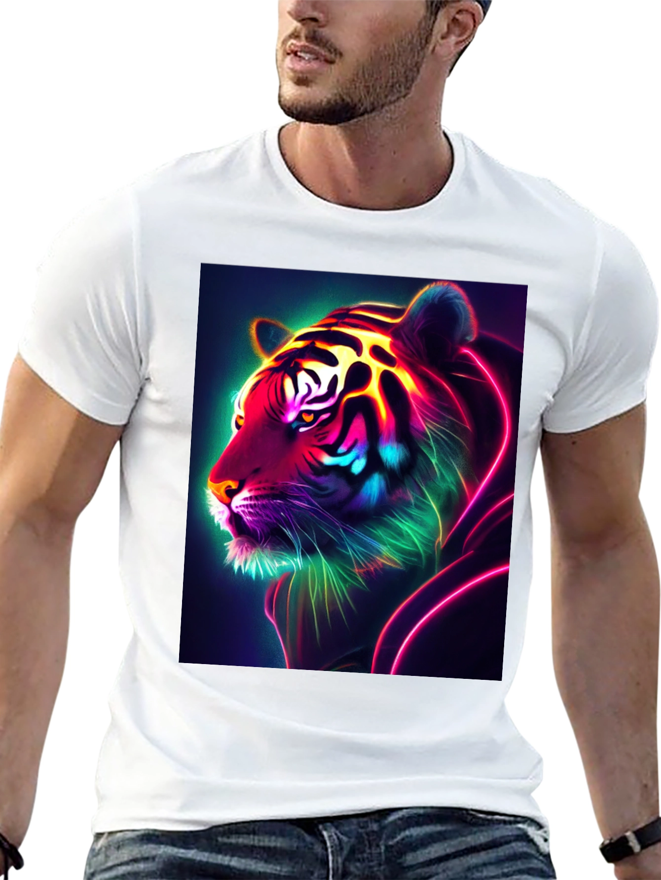 Neon Tiger Graphic Tee - Bold Black Shirt