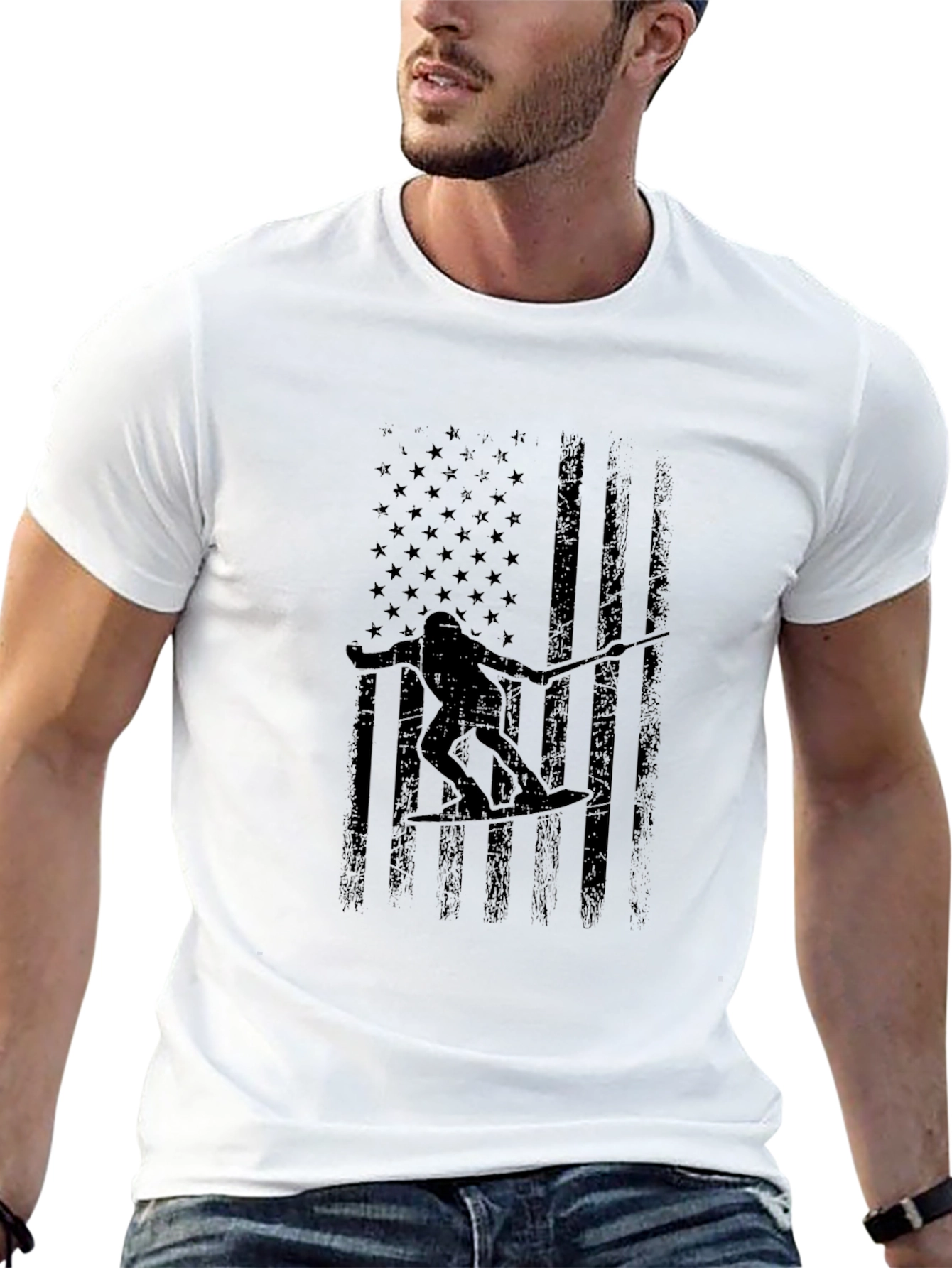 American Flag Wake Surfer Graphic Tee - Black