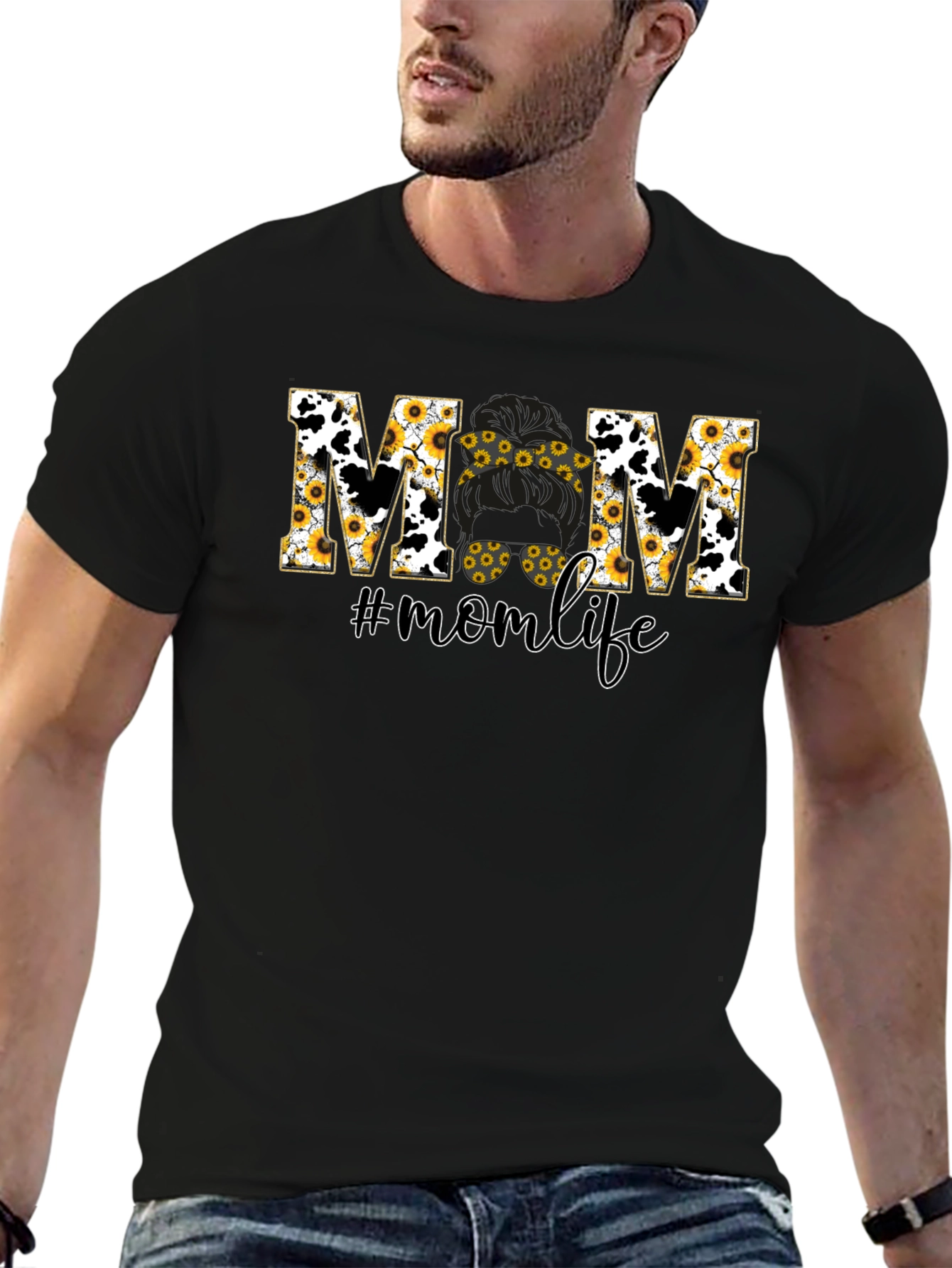 Mom Life Sunflower Cow Print T-Shirt