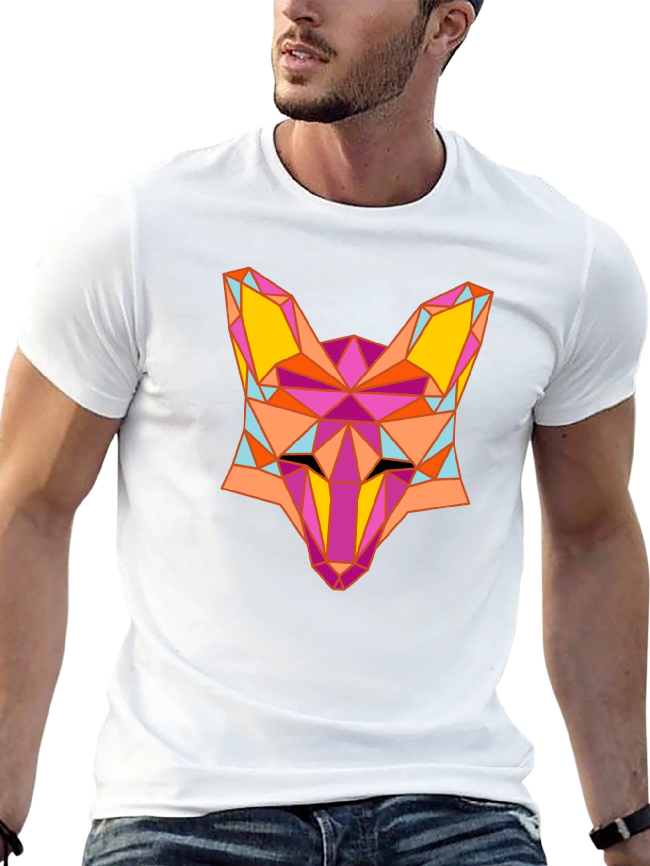 Geometric Fox Graphic Black T-Shirt