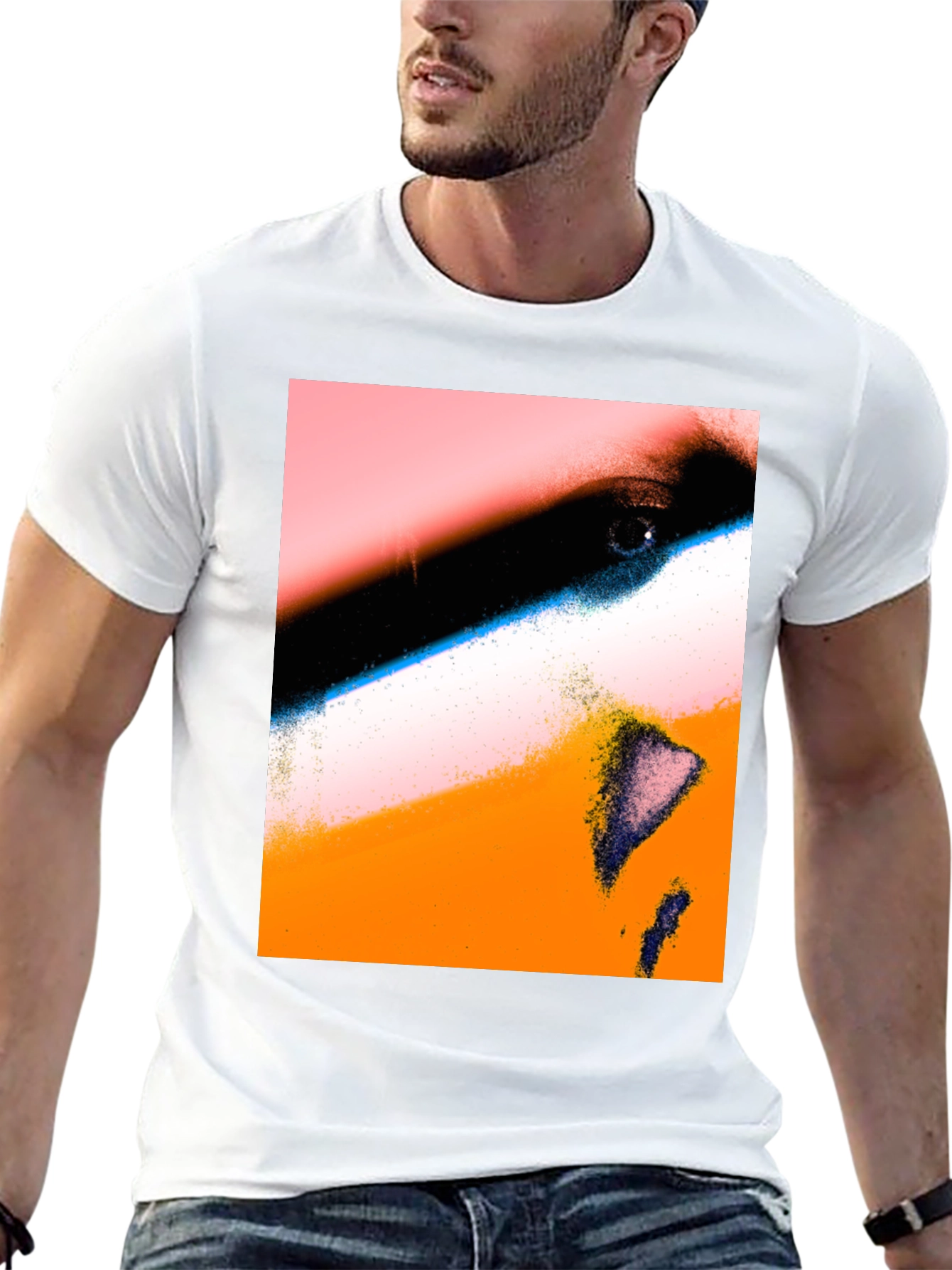 Abstract Face Print Black T-Shirt