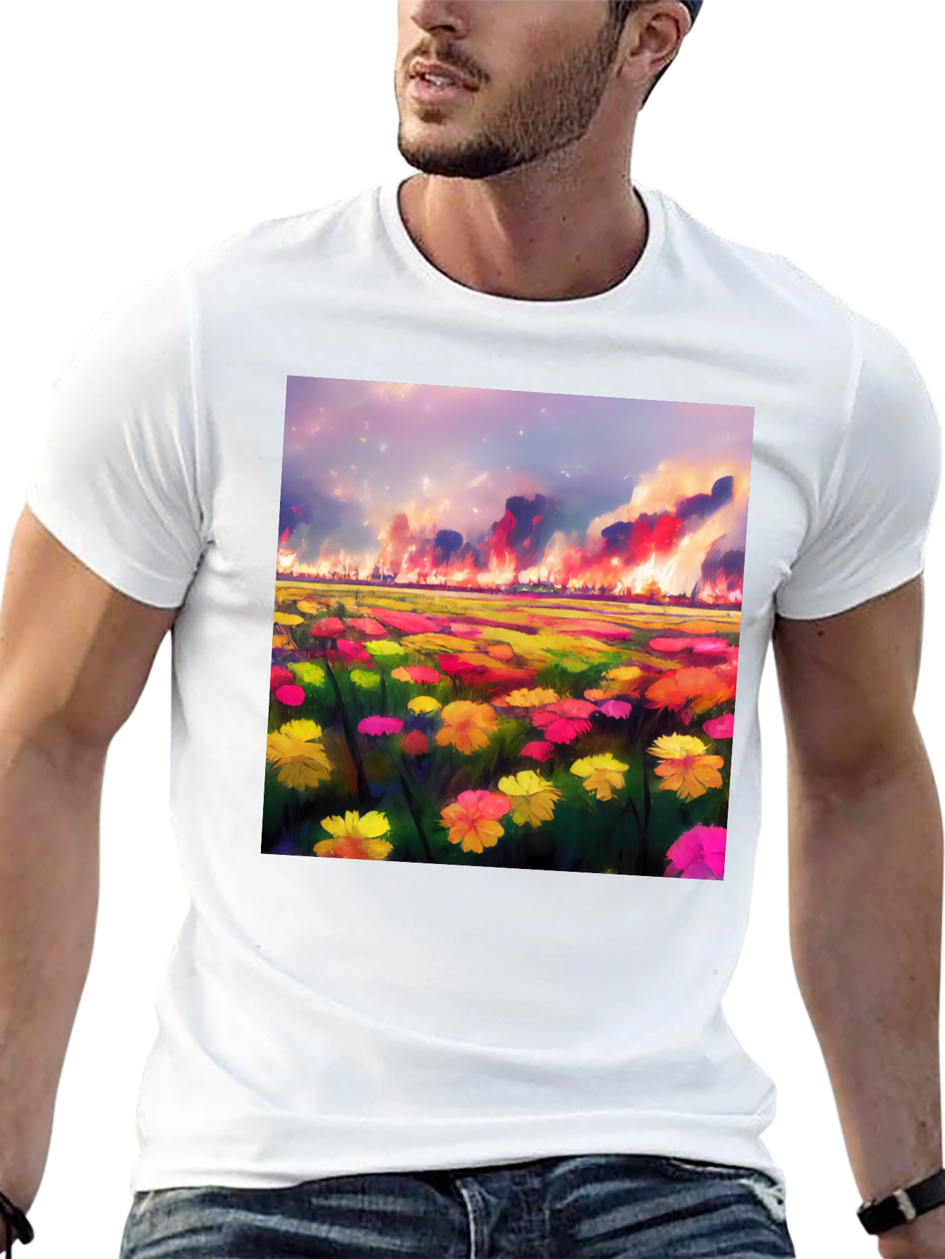 Floral Field Fire T-Shirt: Unique Graphic Tee