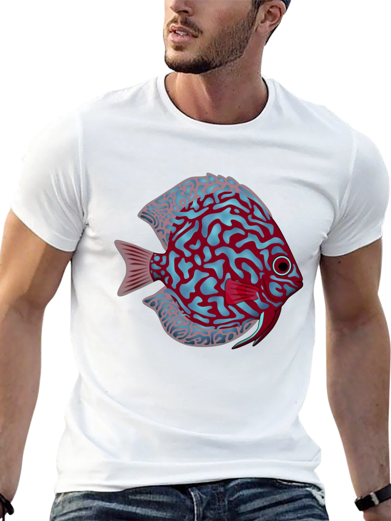 Cool Graphic Fish Print Black Tee
