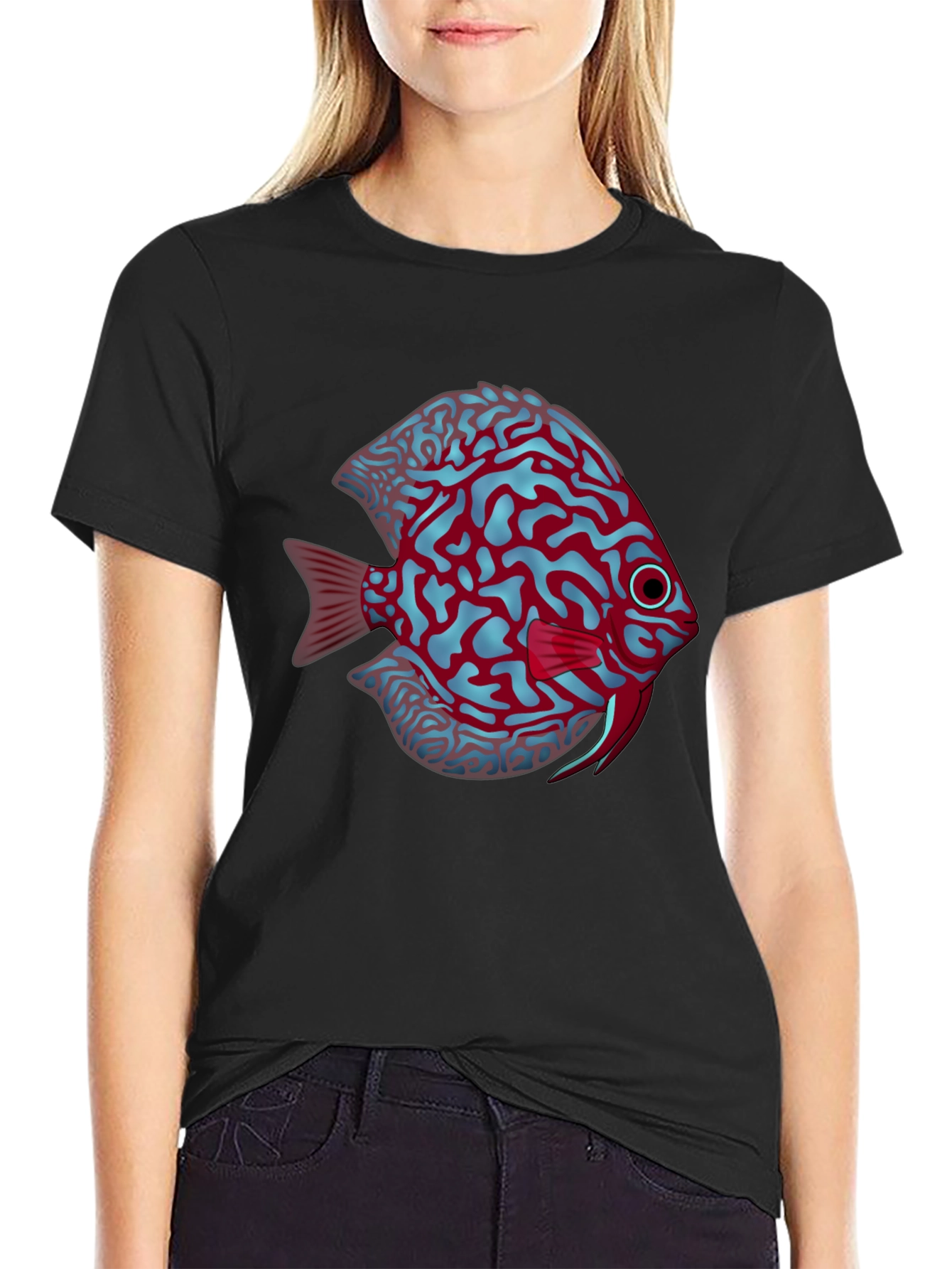 Cool Graphic Fish Print Black Tee