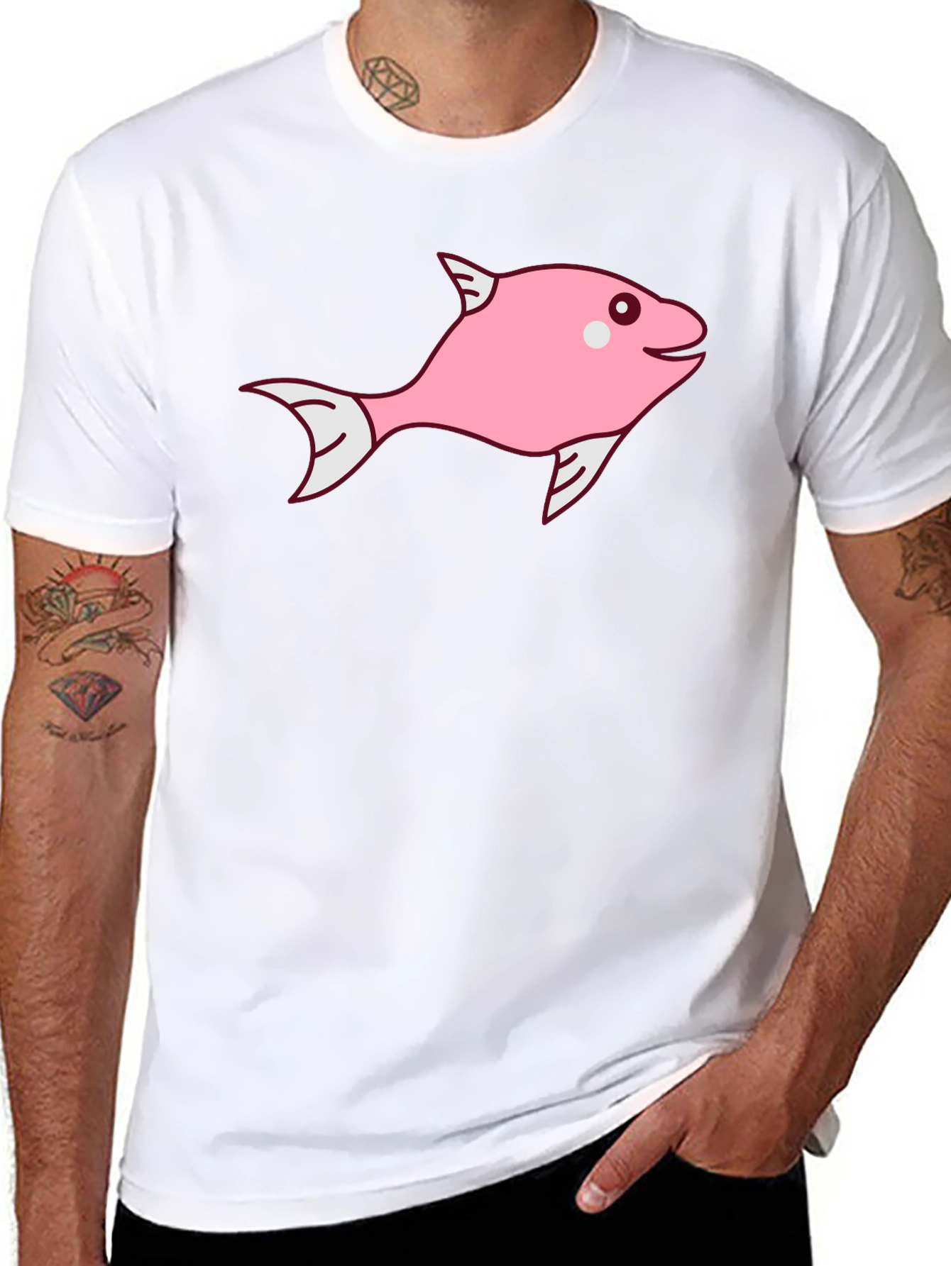 Pink Fish Graphic Tee - Black Cotton Blend