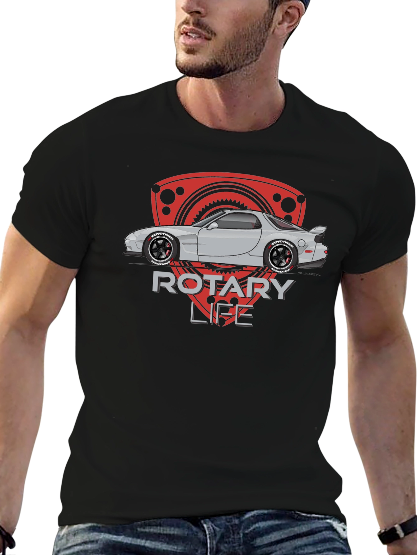 Rotary Life Car Graphic T-Shirt - Black