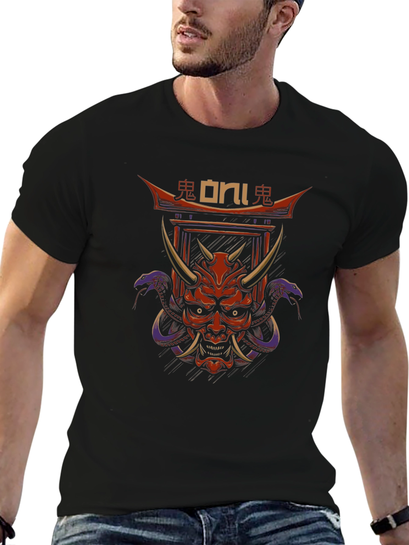 Oni Mask Graphic Tee - Japanese Demon