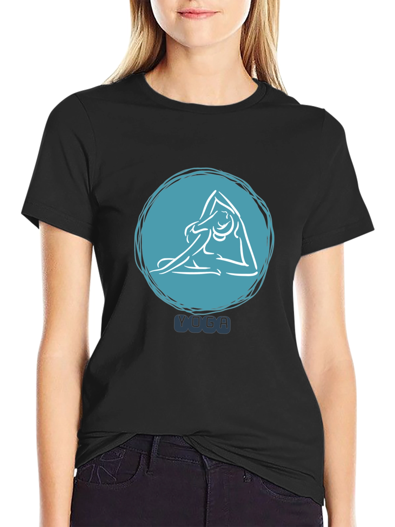 Yoga Pose T-Shirt - Black Relaxed Fit