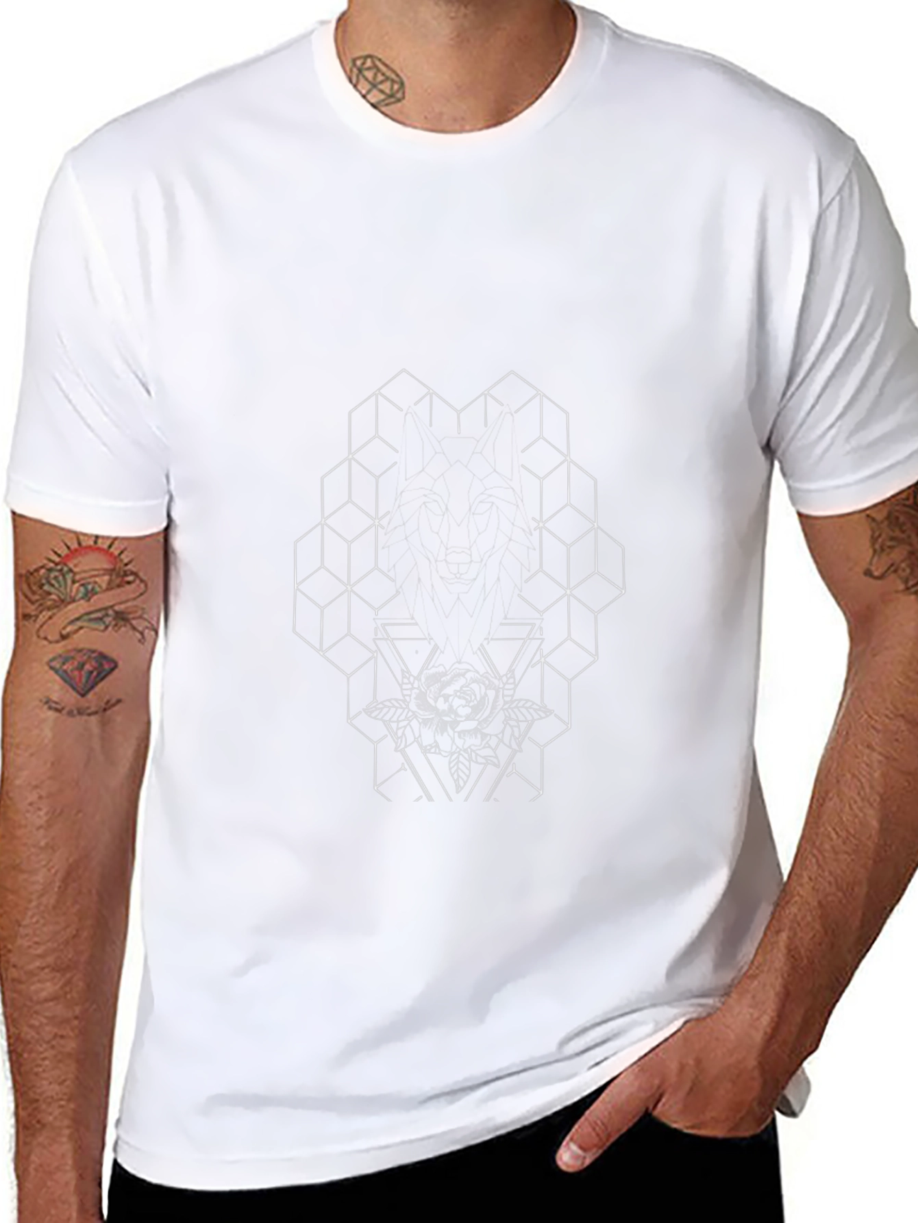Geometric Rose Graphic Black T-Shirt