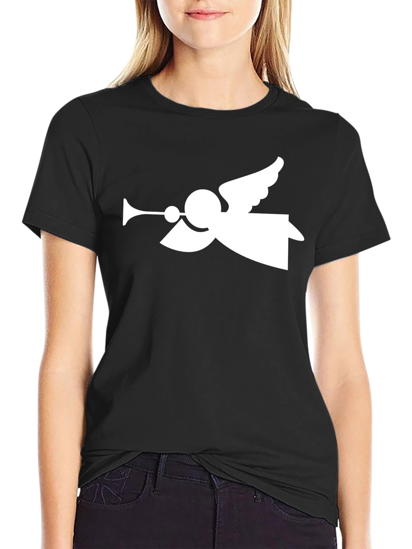 Angel Trumpet Graphic Tee - Stylish Black T-Shirt