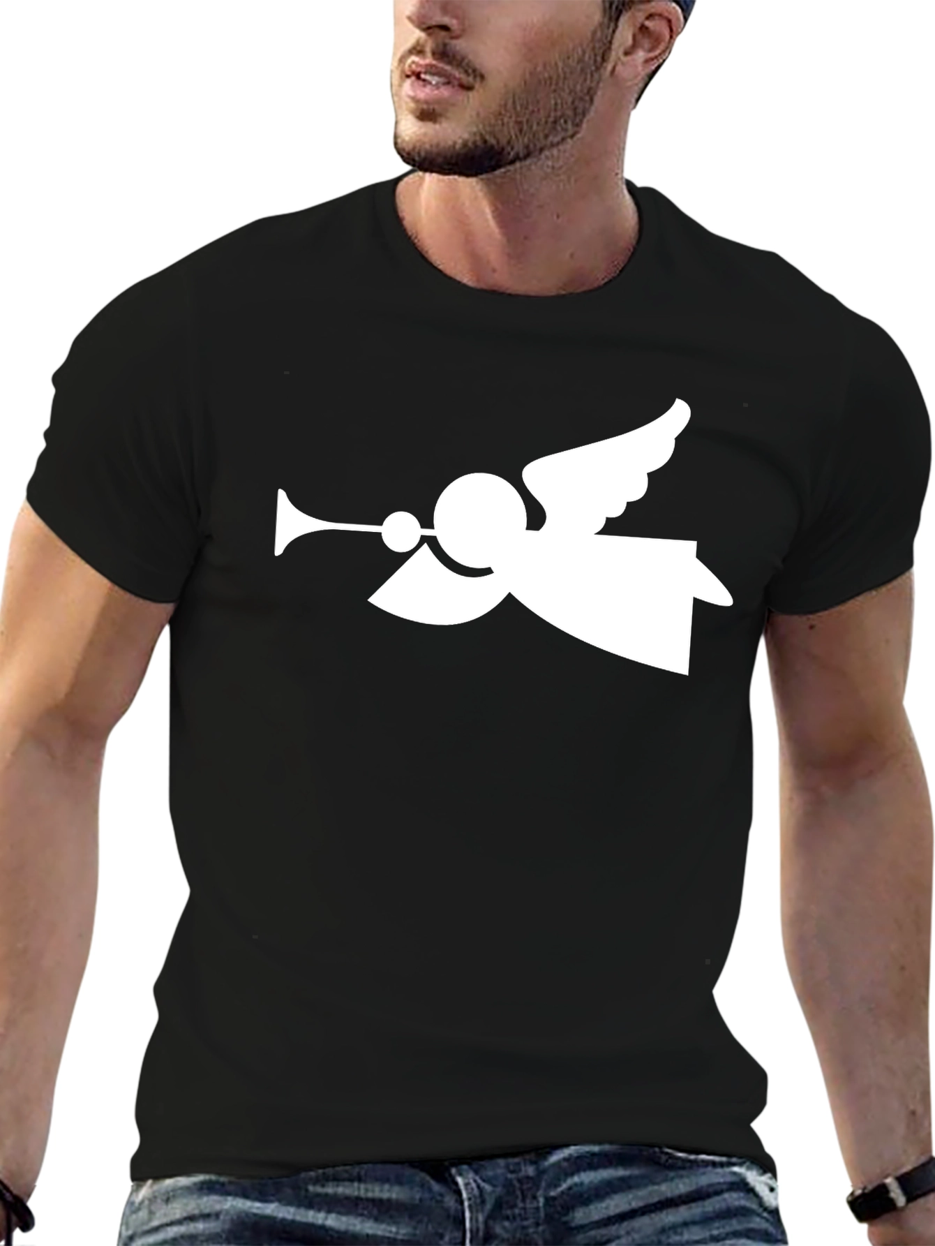 Angel Trumpet Graphic Tee - Stylish Black T-Shirt