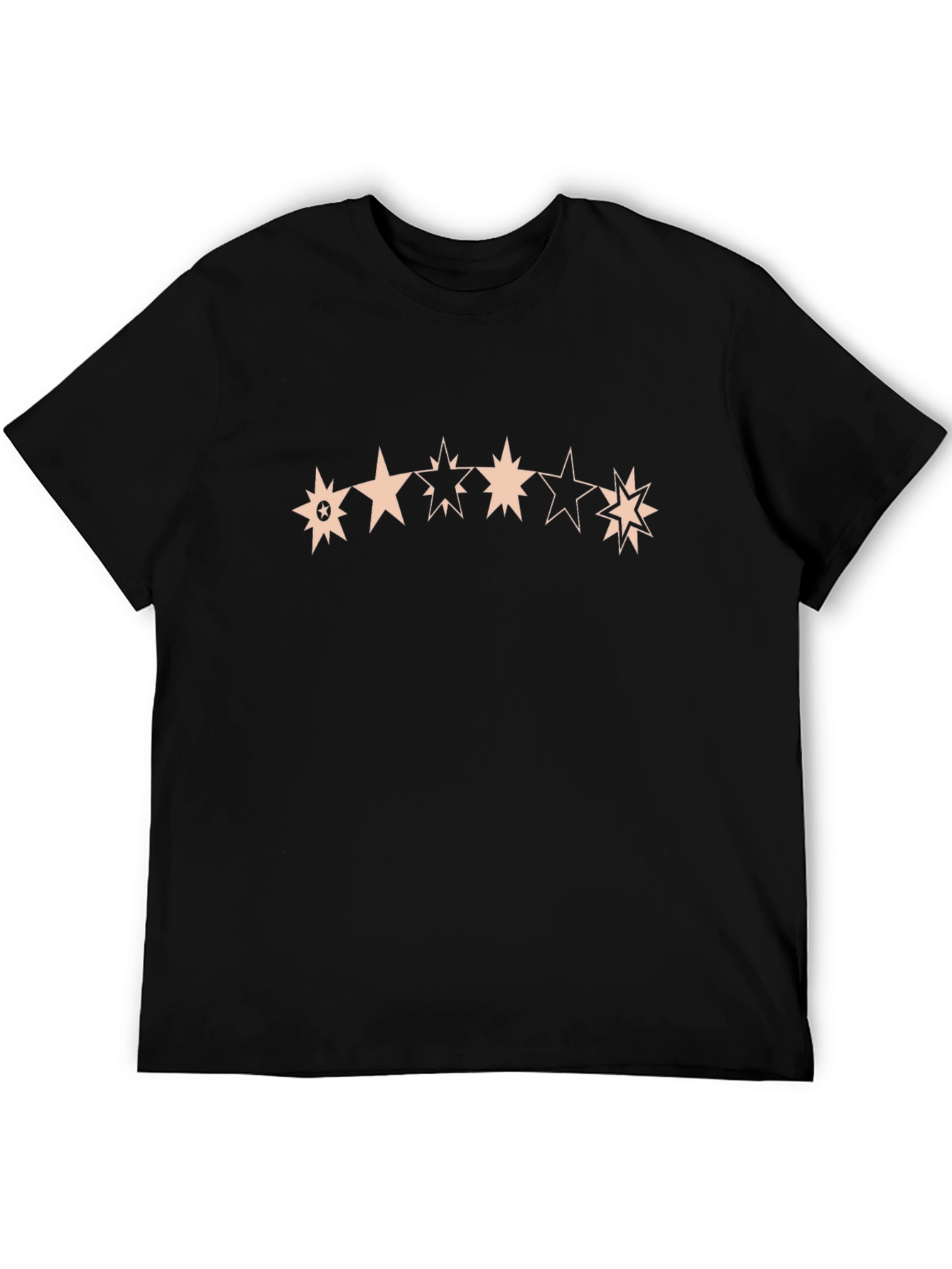 Star Pattern Crew Neck T-Shirt - Black