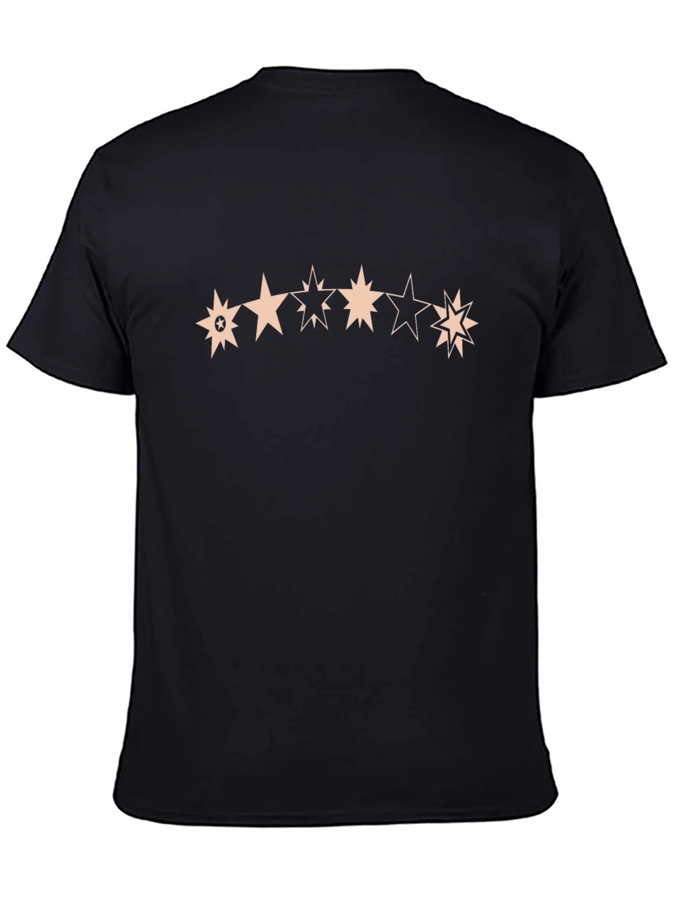 Star Pattern Crew Neck T-Shirt - Black