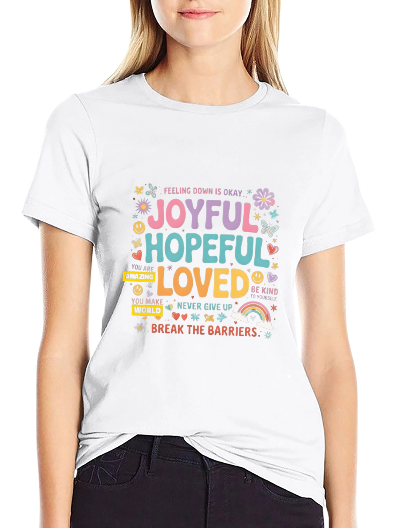 Joyful Hopeful Loved Graphic Tee - Positive Vibes
