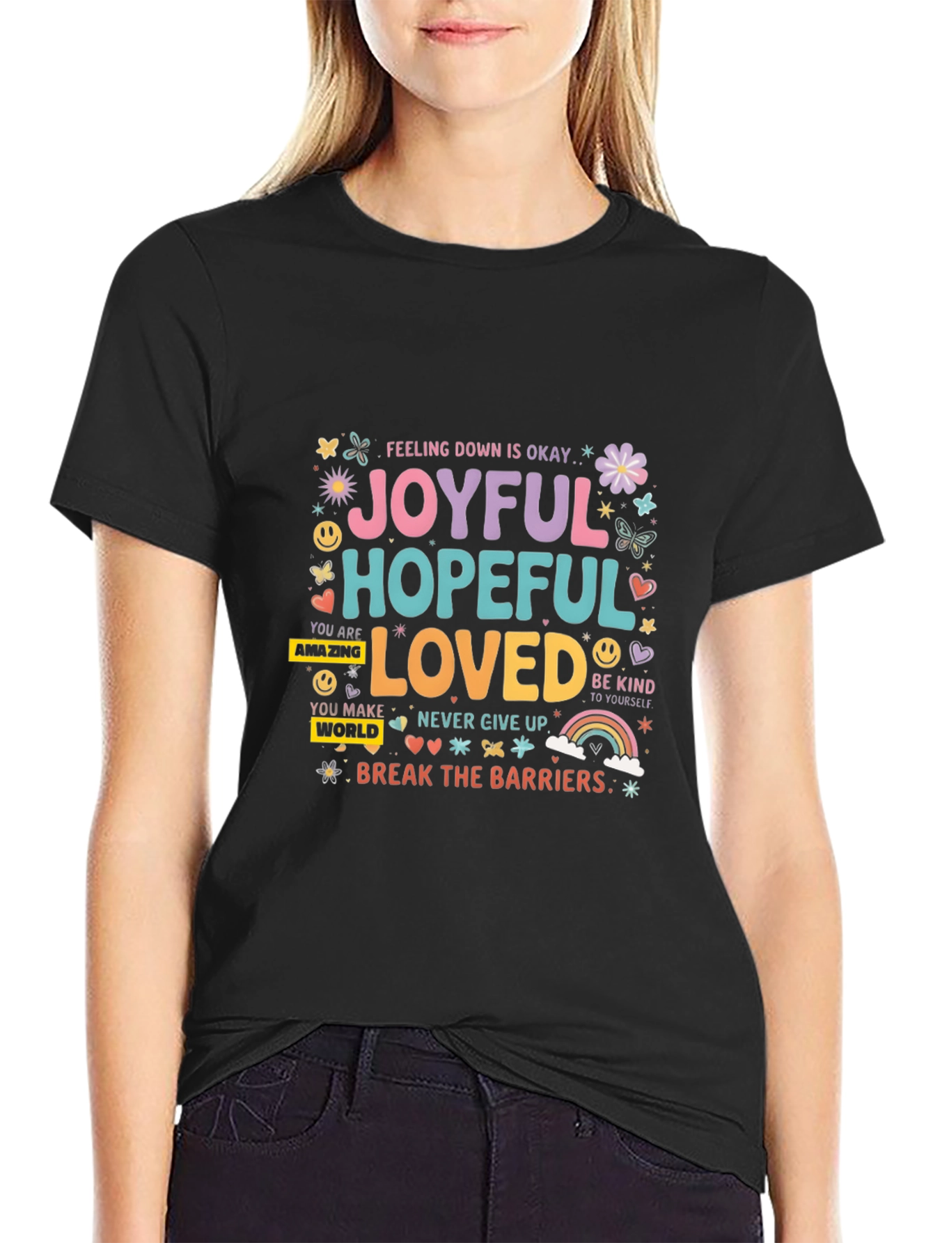 Joyful Hopeful Loved Graphic Tee - Positive Vibes