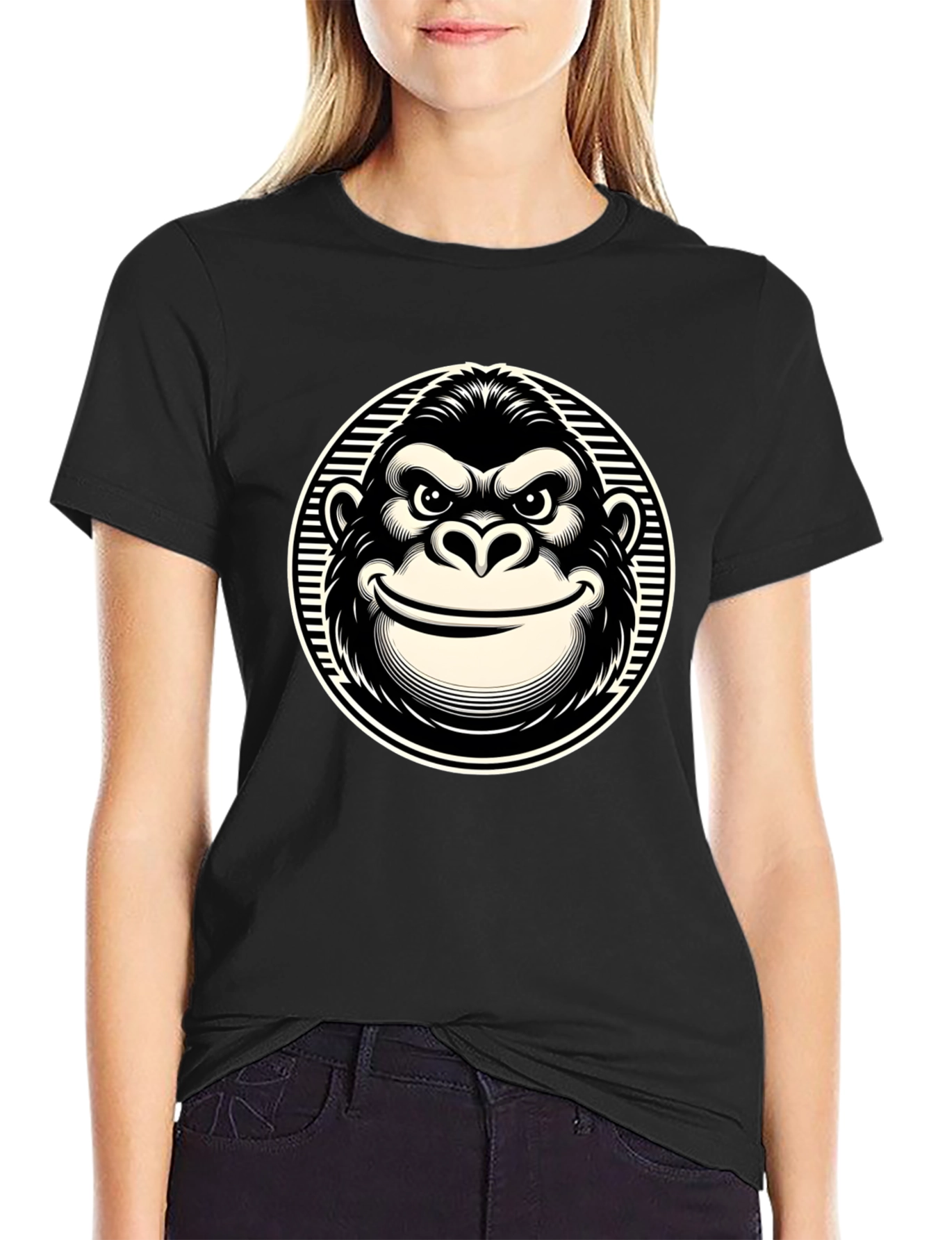Smiling Gorilla Graphic T-Shirt - Black