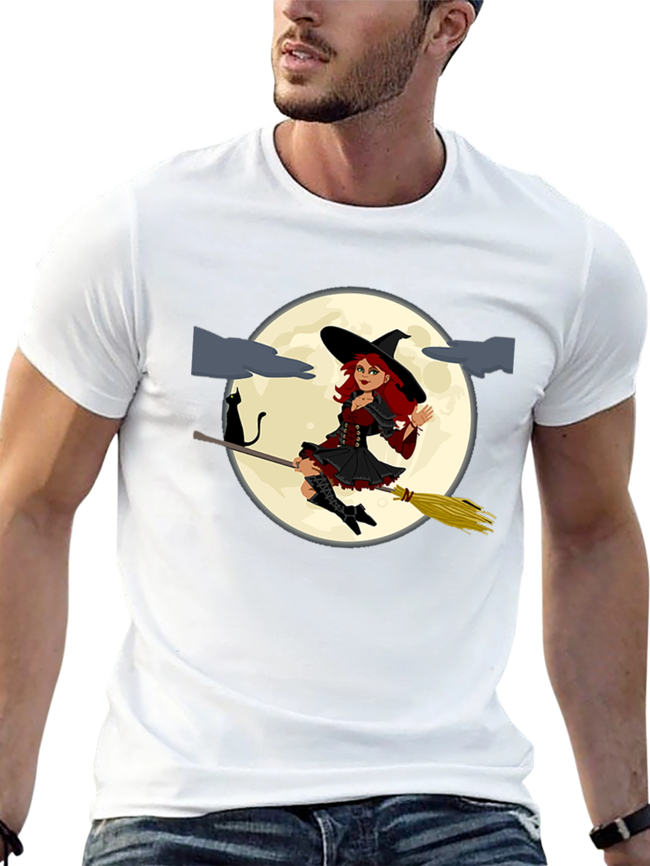 Witch on Broomstick Black T-Shirt