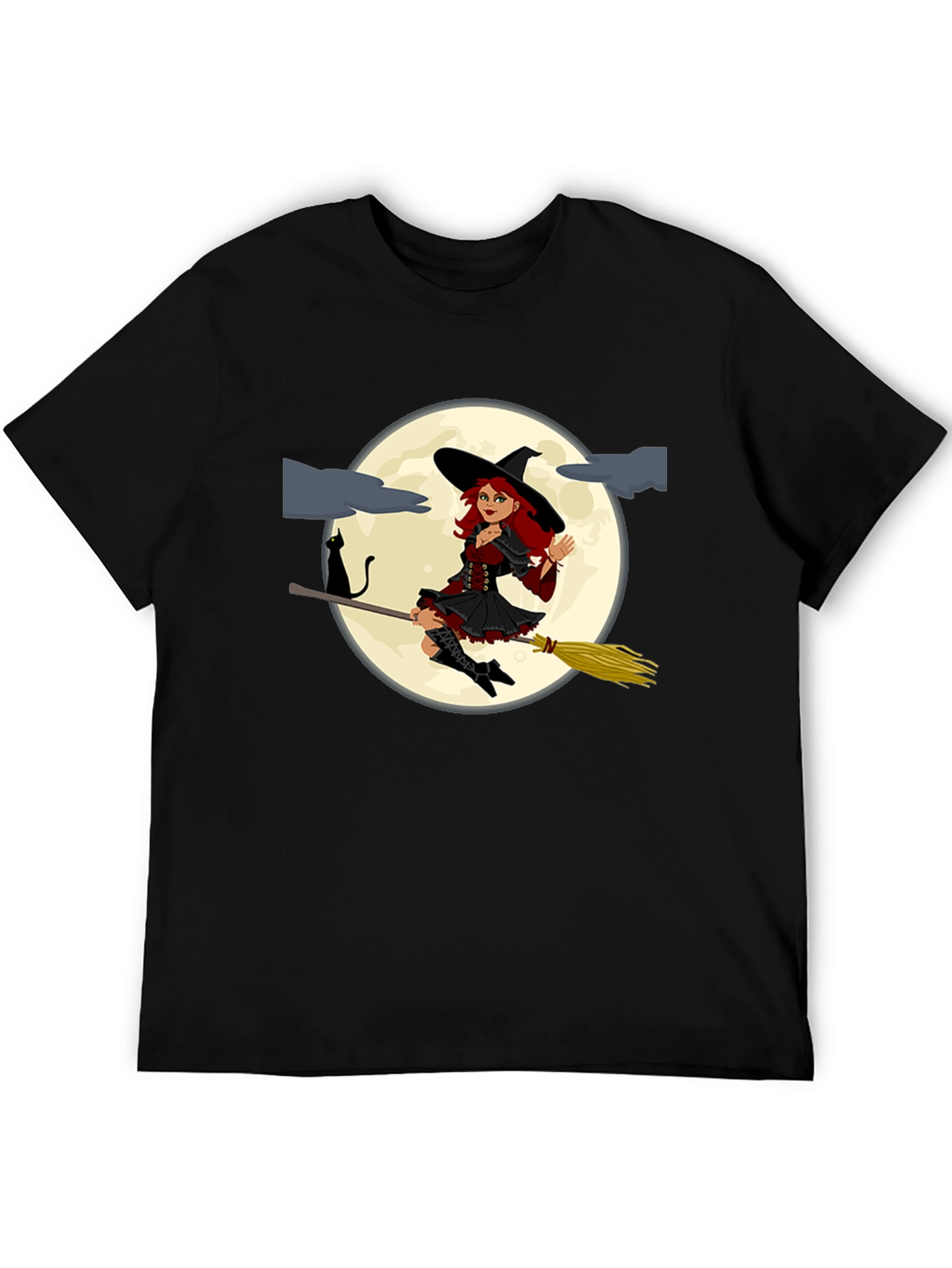 Witch on Broomstick Black T-Shirt