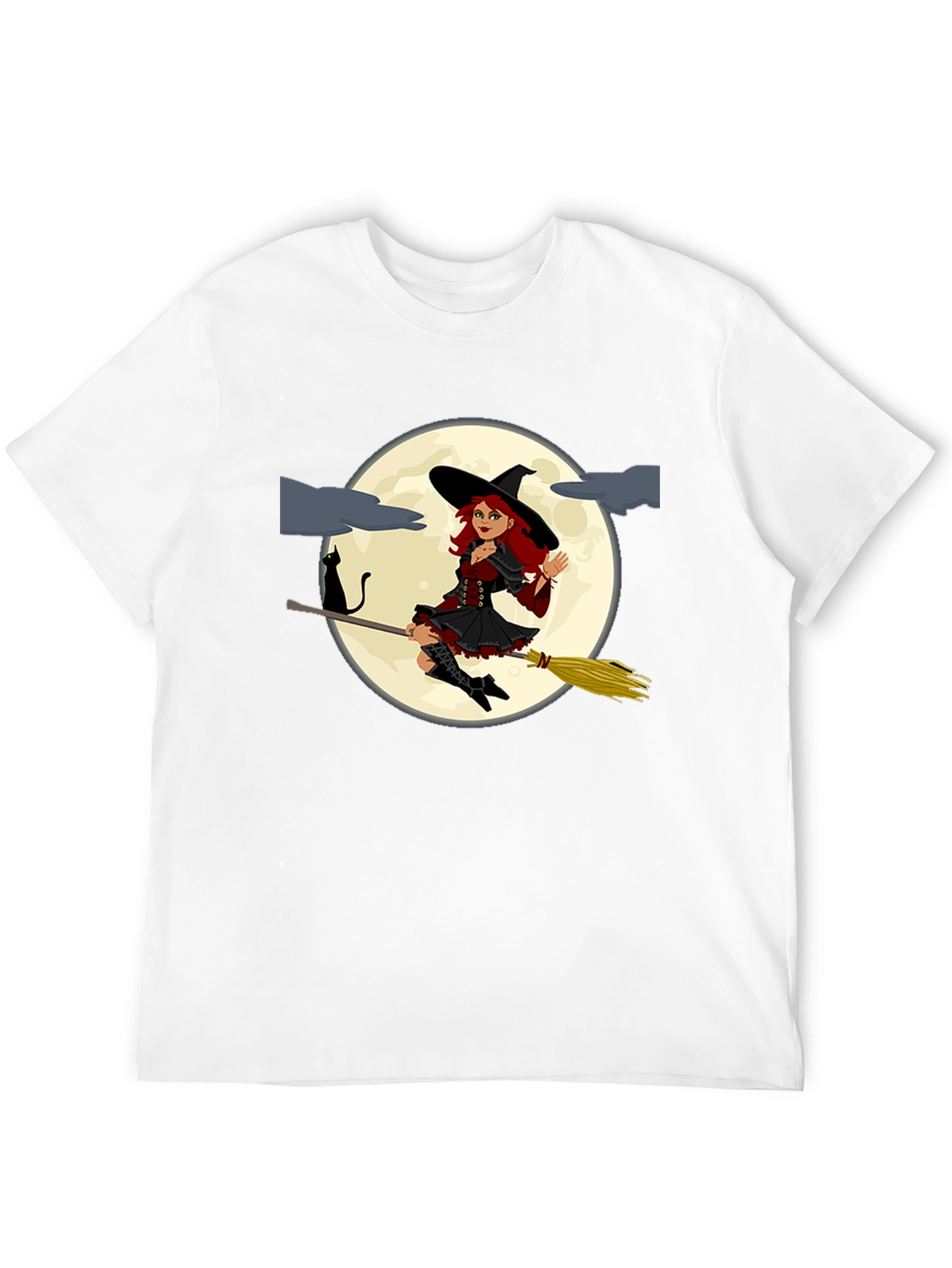 Witch on Broomstick Black T-Shirt
