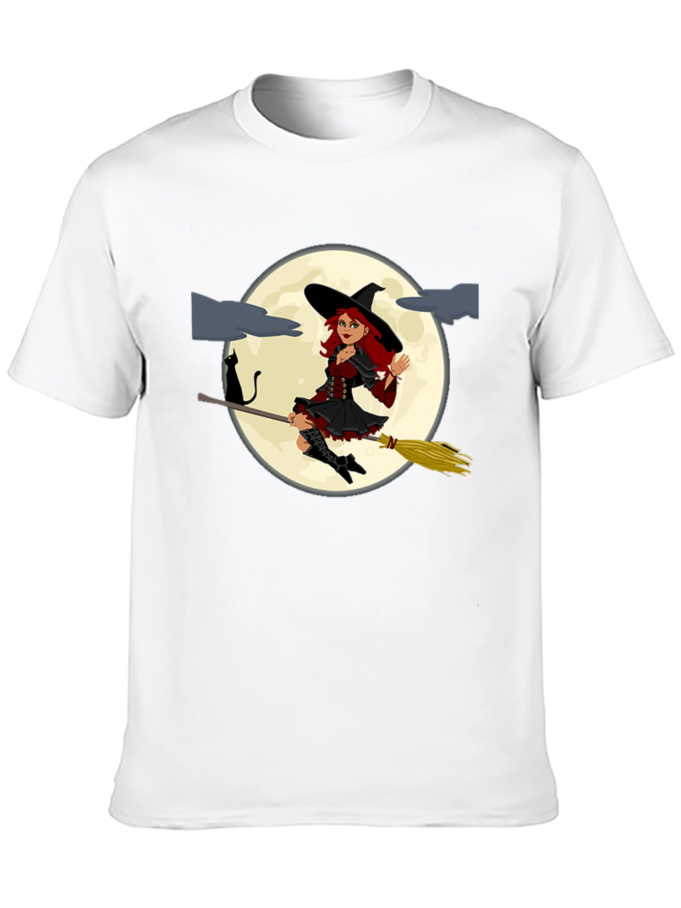 Witch on Broomstick Black T-Shirt