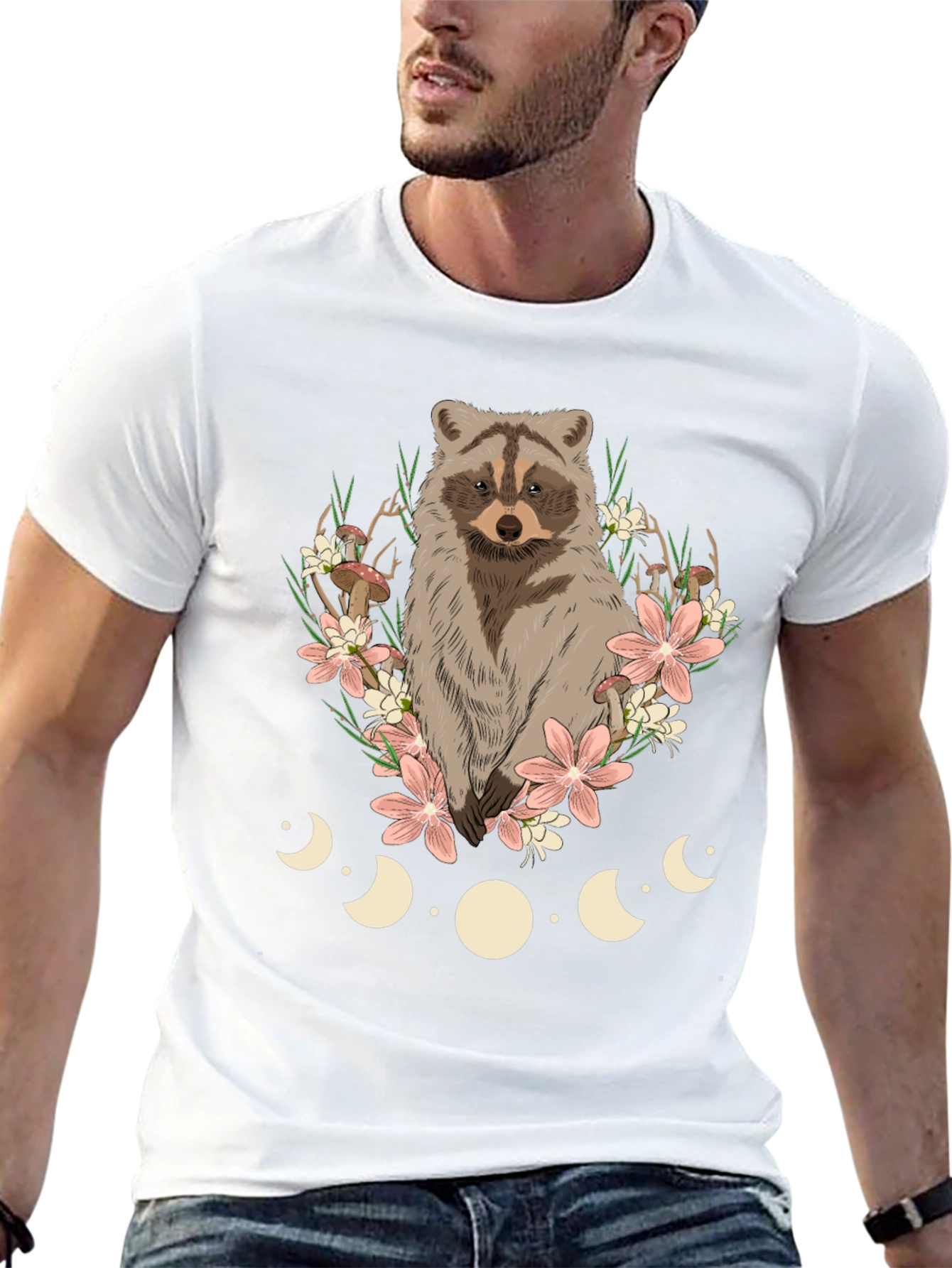 Raccoon Floral Moon Phase Graphic Tee