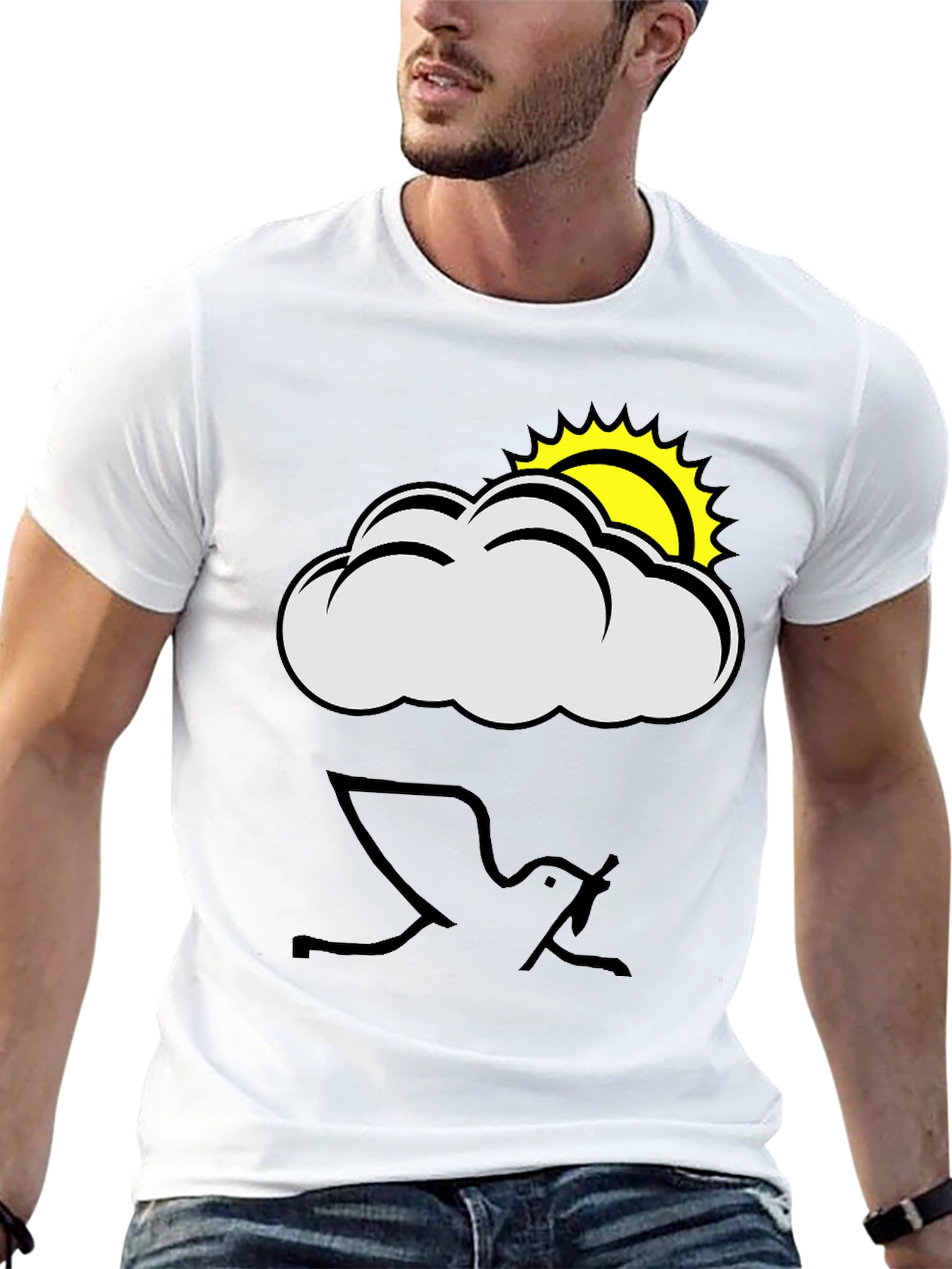 Cloud and Sun Graphic Black T-Shirt