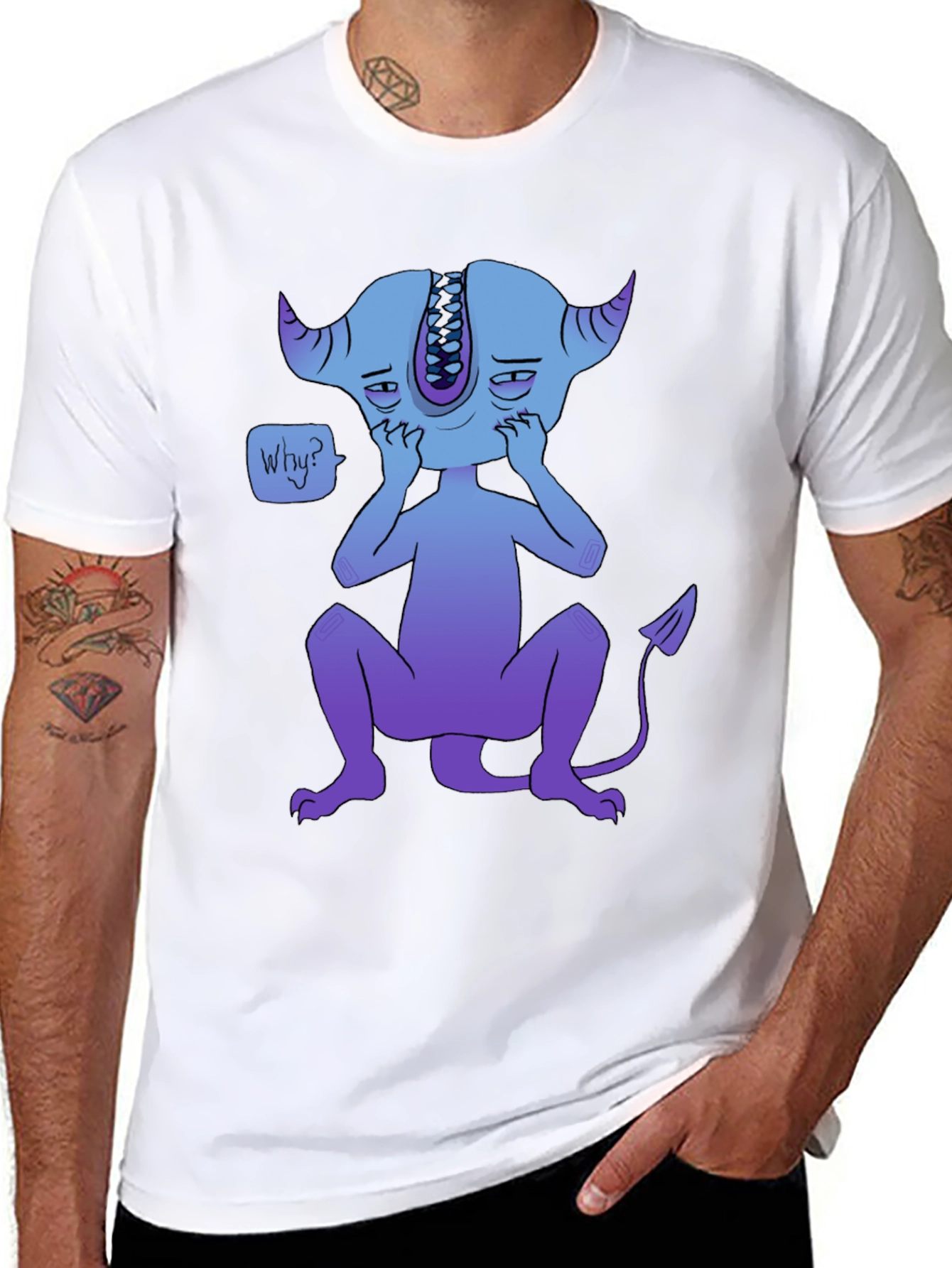 Sad Blue Demon Graphic T-Shirt - Unique Design