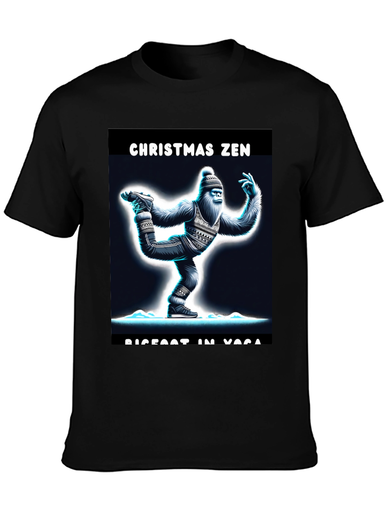 Christmas Zen Bigfoot in Yoga T-Shirt