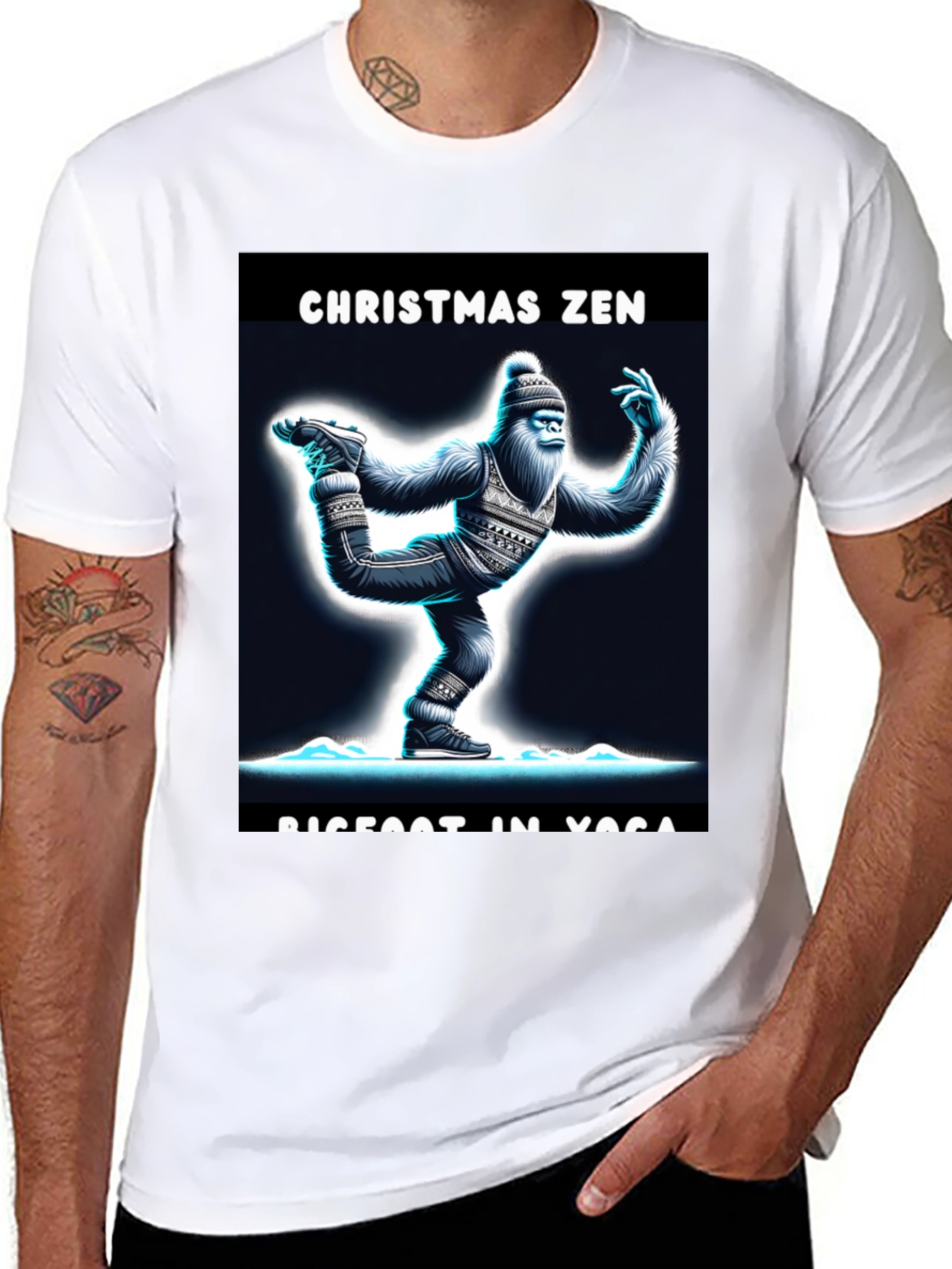 Christmas Zen Bigfoot in Yoga T-Shirt