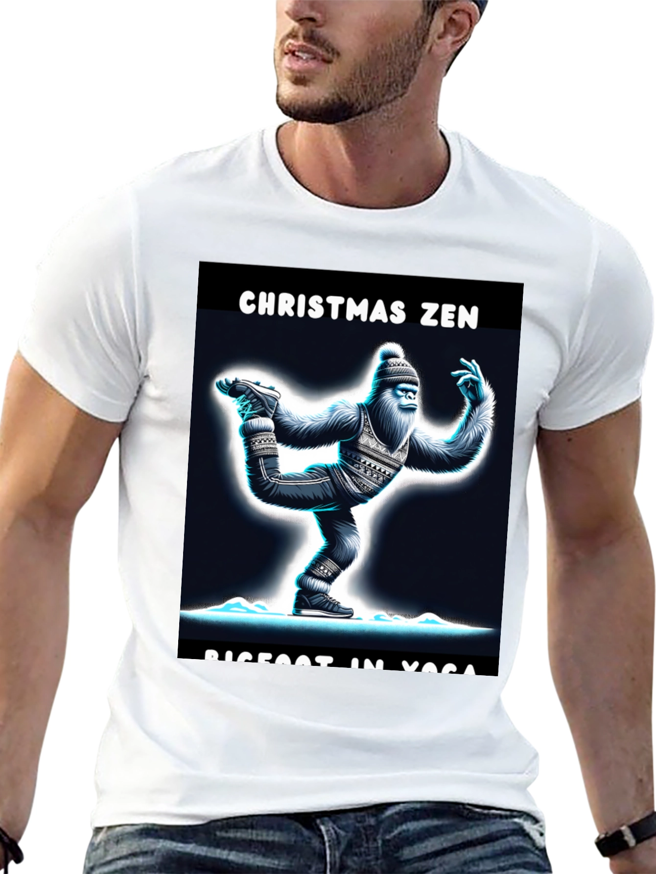 Christmas Zen Bigfoot in Yoga T-Shirt