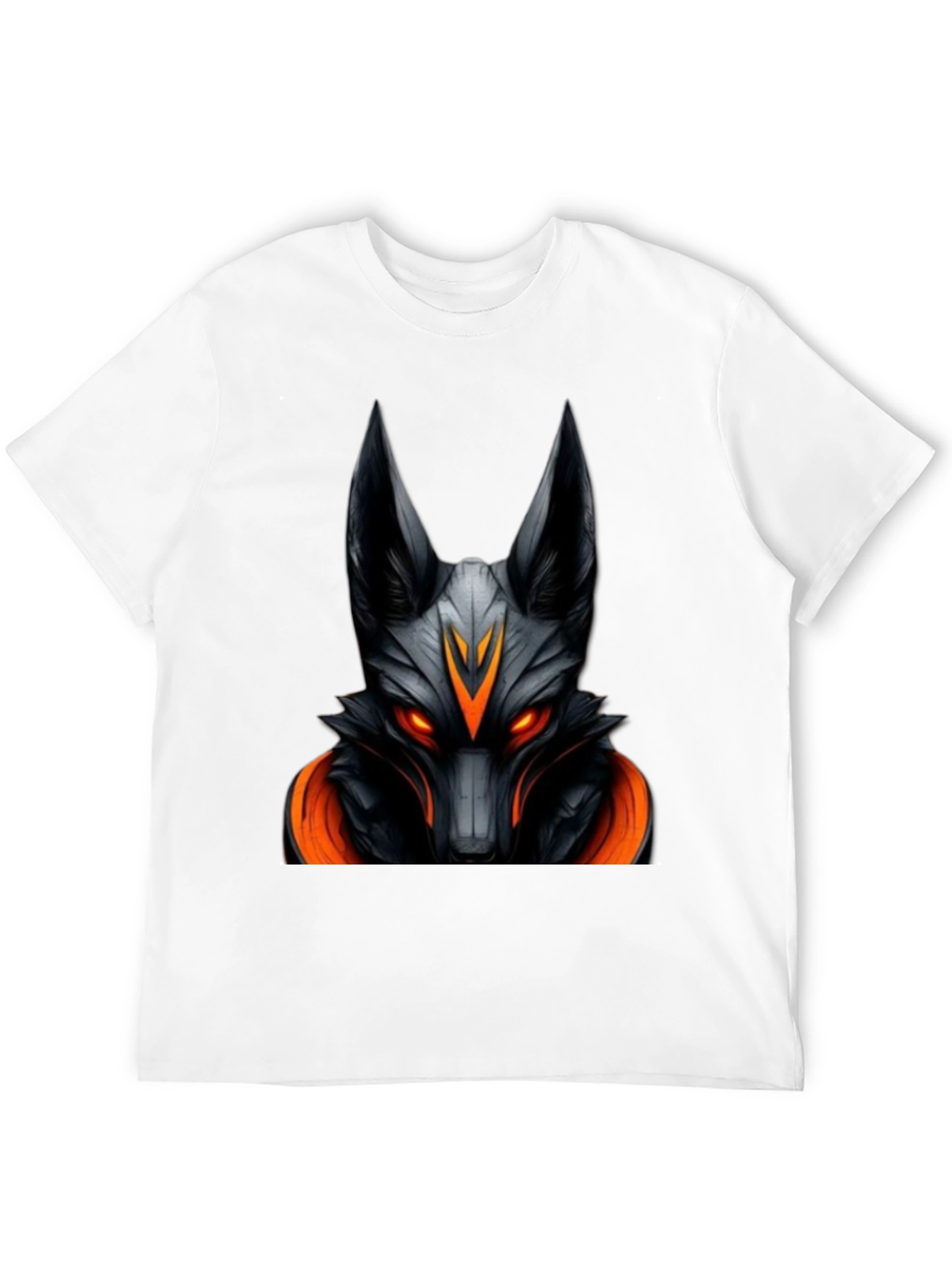 Mens Black Graphic Tee - Anubis Wolf Design