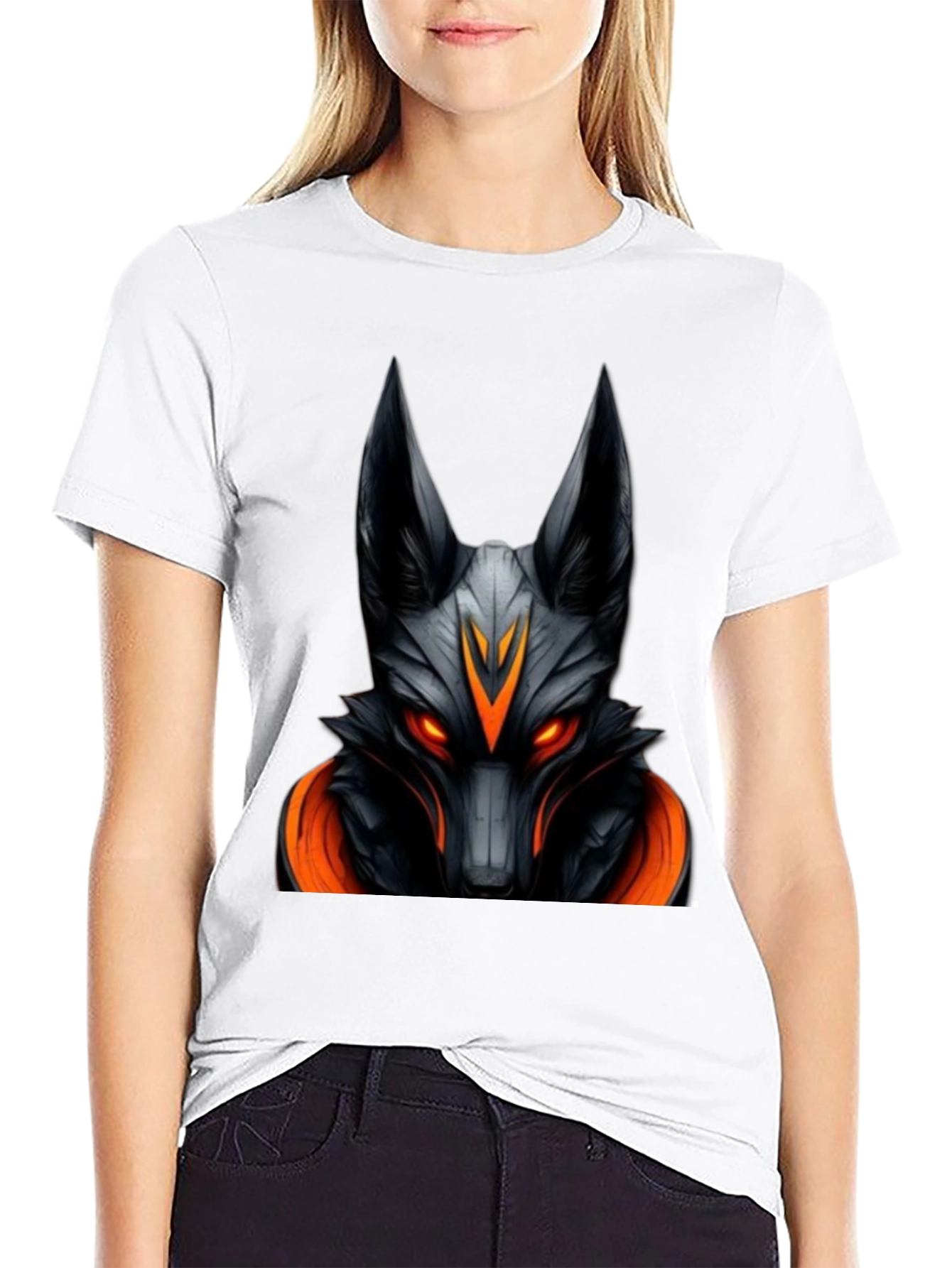 Mens Black Graphic Tee - Anubis Wolf Design