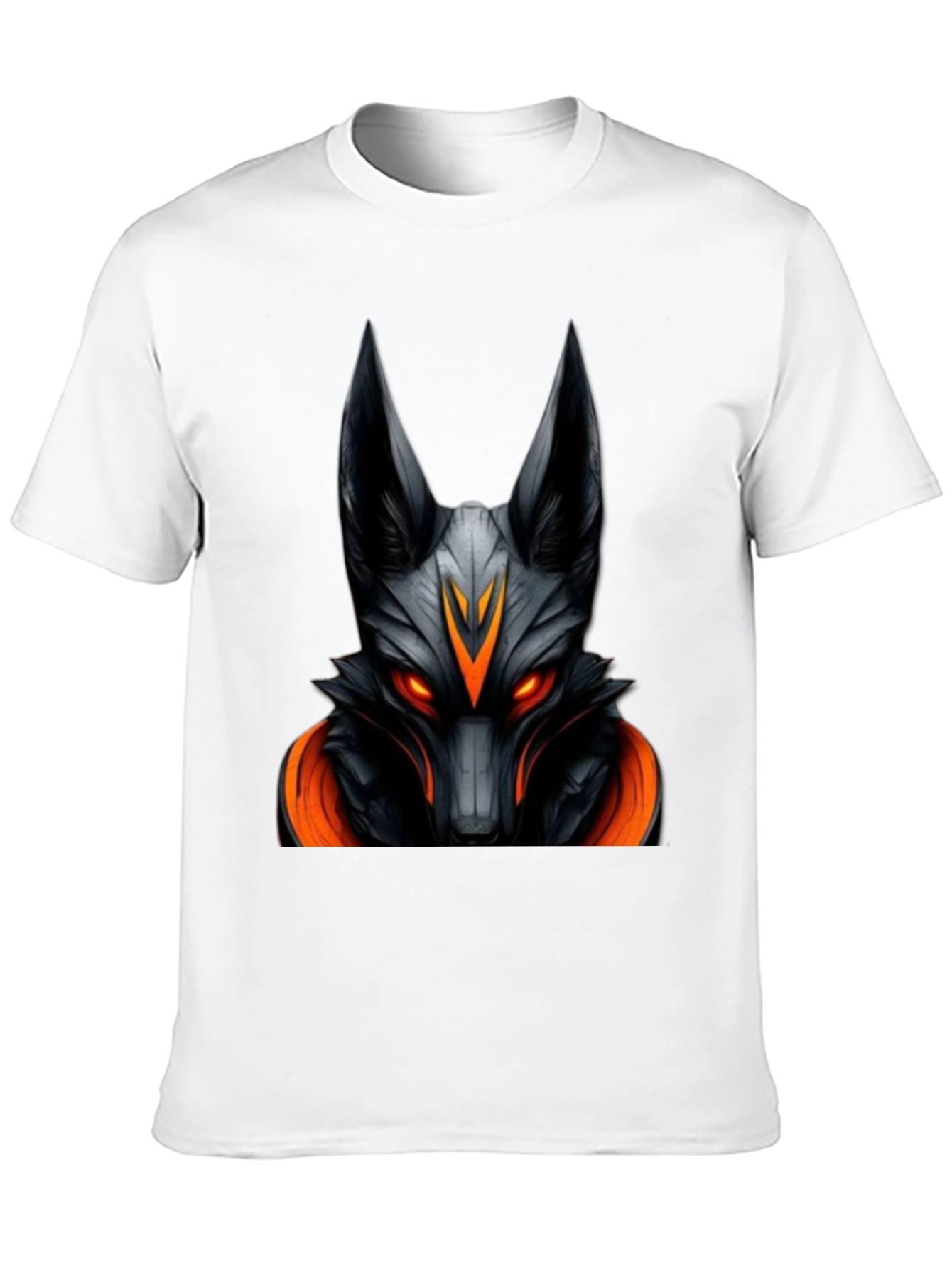Mens Black Graphic Tee - Anubis Wolf Design