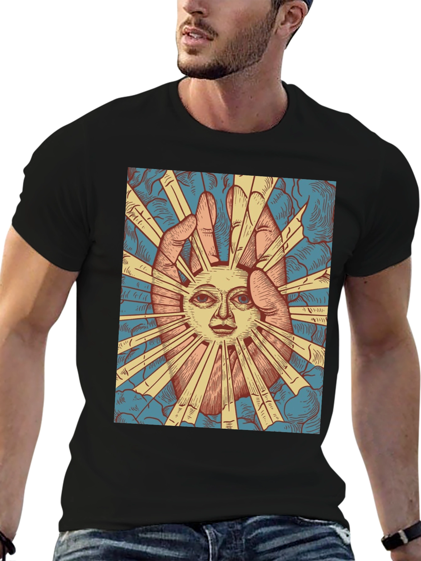 Sun Face Graphic Tee - Black