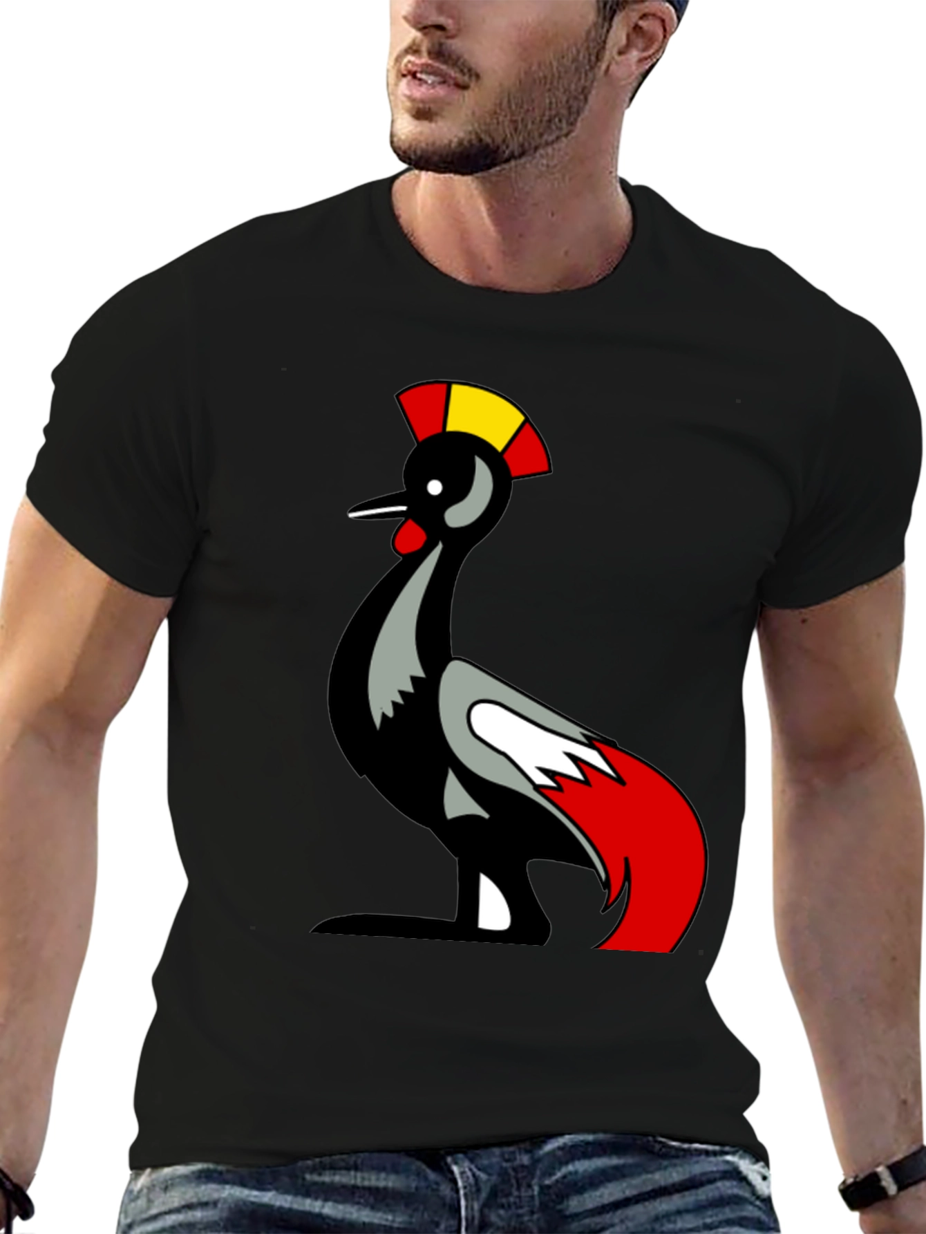 Mens Black T-Shirt with Bird Graphic