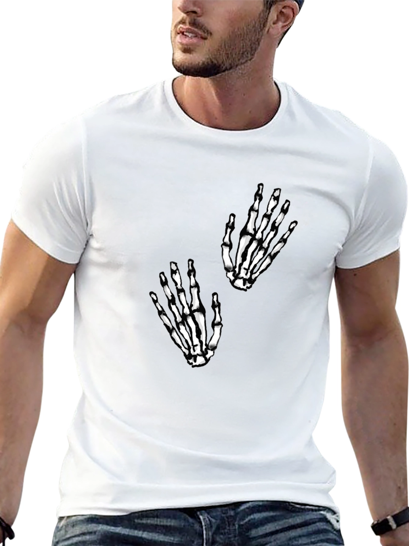 Skeleton Hand Graphic Tee - Black Cotton Blend