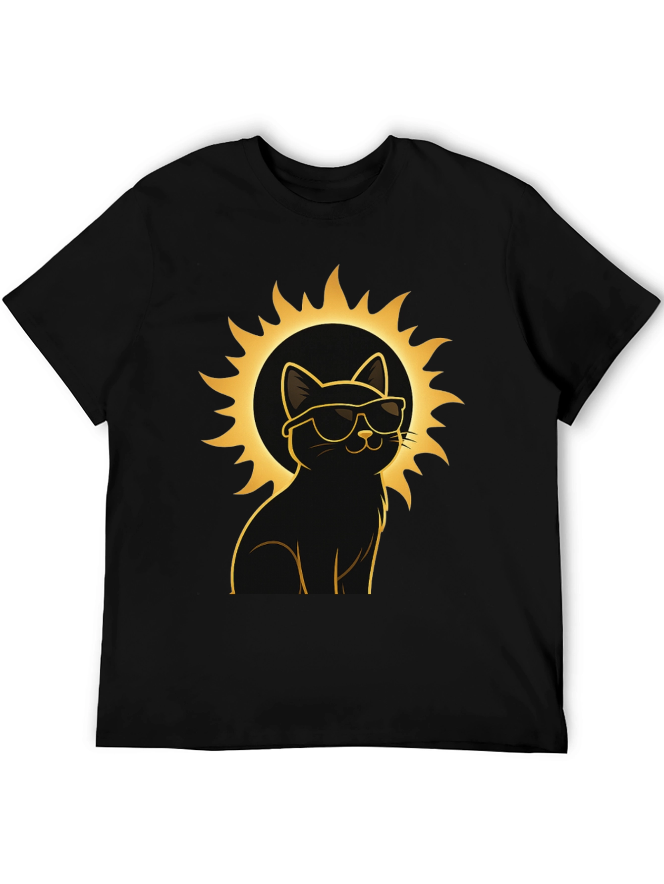 Cool Cat Sun Graphic Tee - Black Cotton T-Shirt