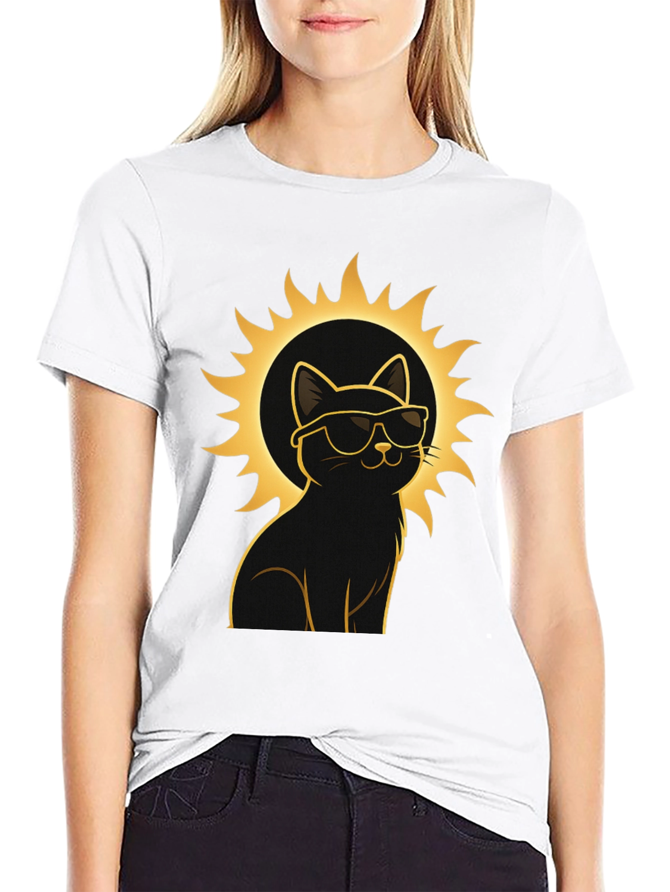 Cool Cat Sun Graphic Tee - Black Cotton T-Shirt