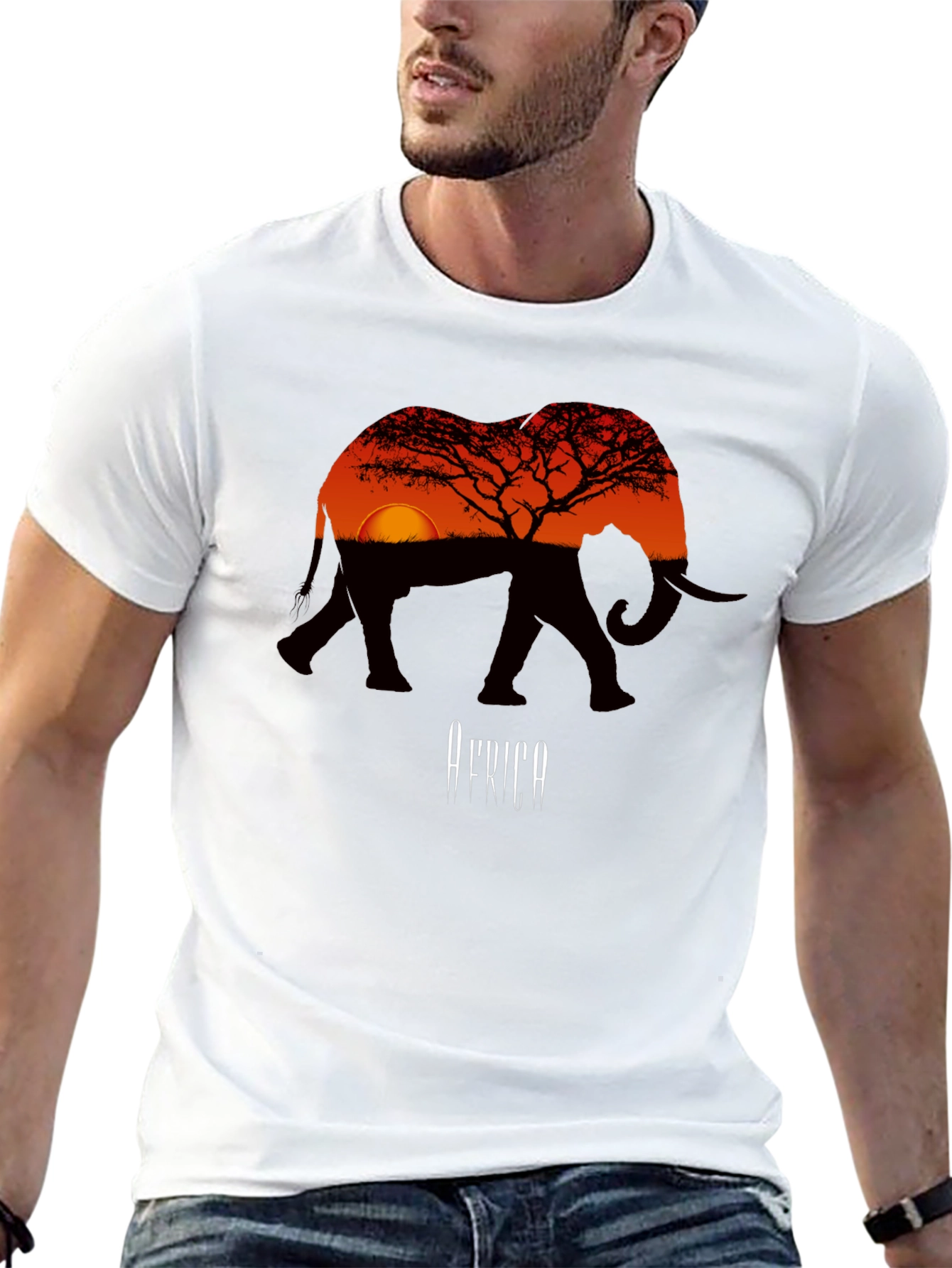 African Sunset Elephant Graphic Tee - Mens Black T-Shirt