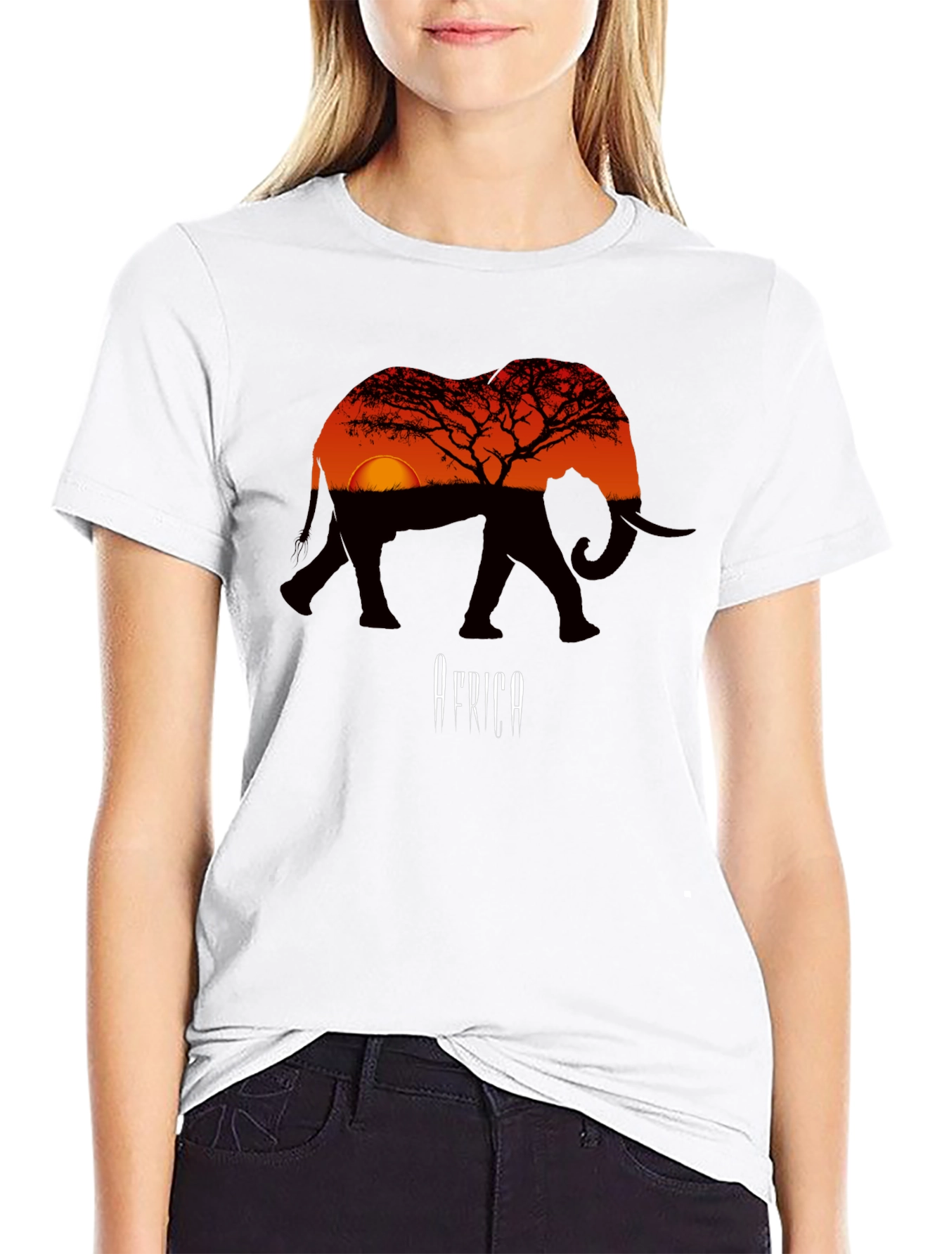 African Sunset Elephant Graphic Tee - Mens Black T-Shirt