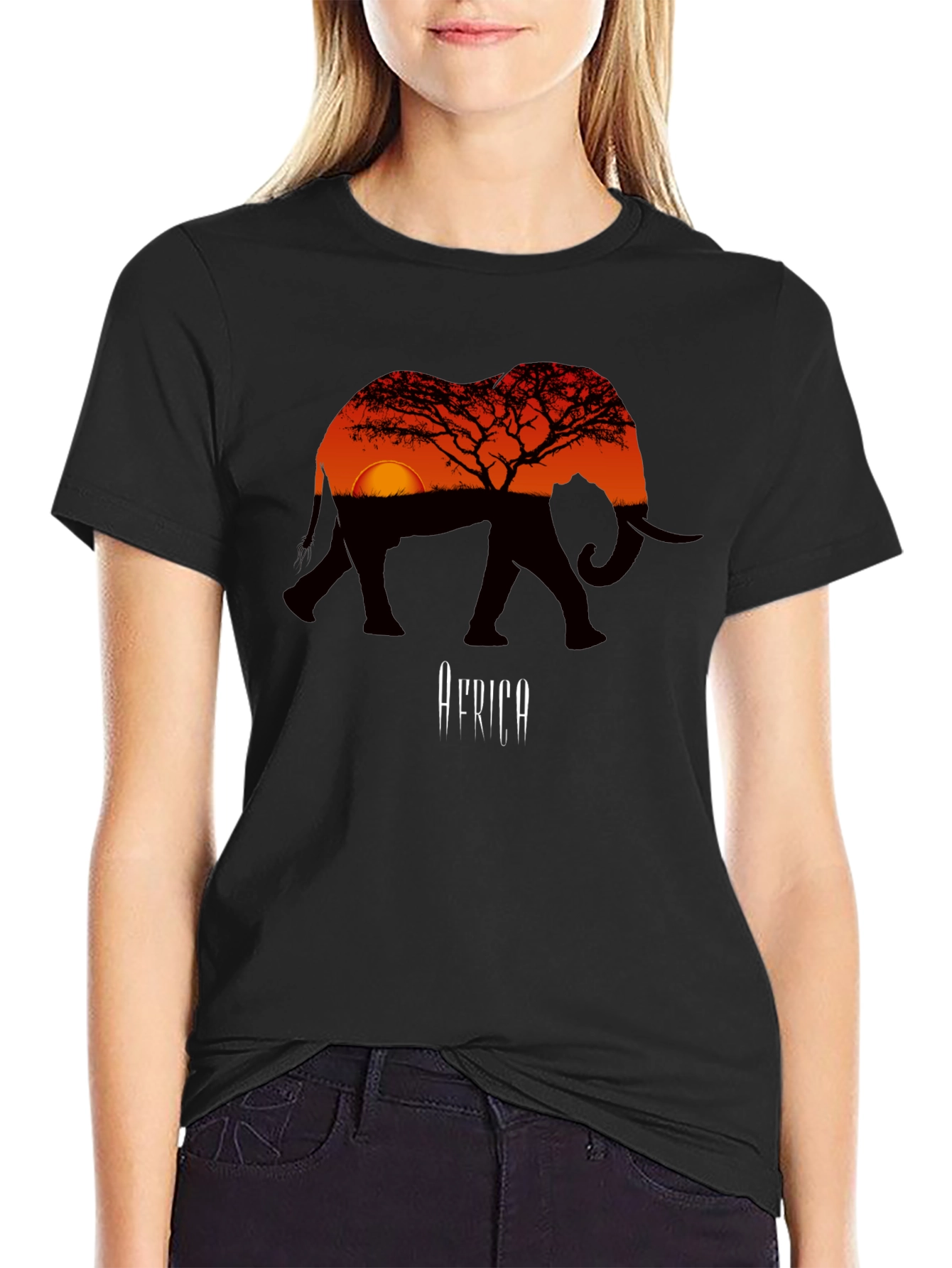 African Sunset Elephant Graphic Tee - Mens Black T-Shirt
