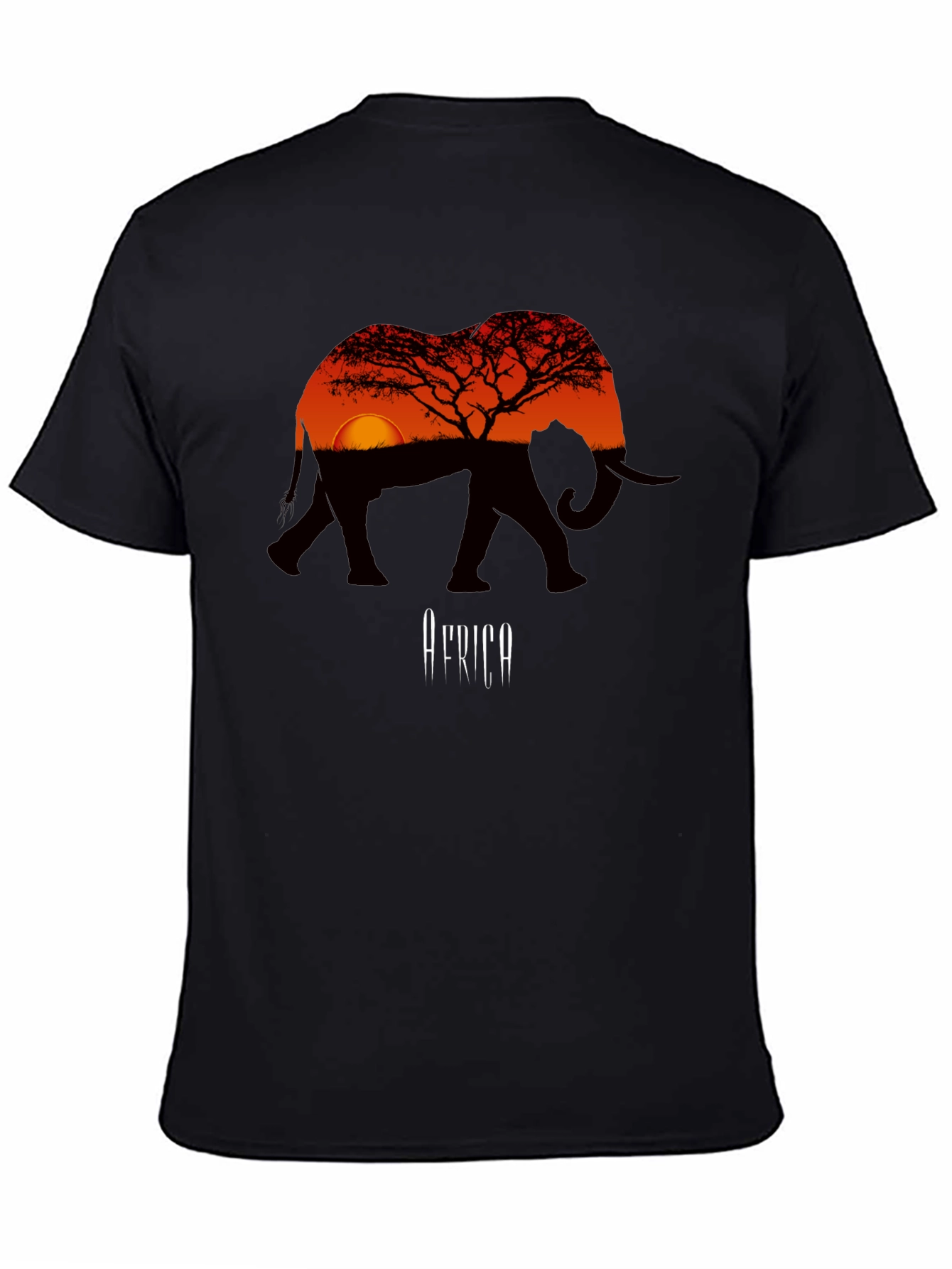 African Sunset Elephant Graphic Tee - Mens Black T-Shirt